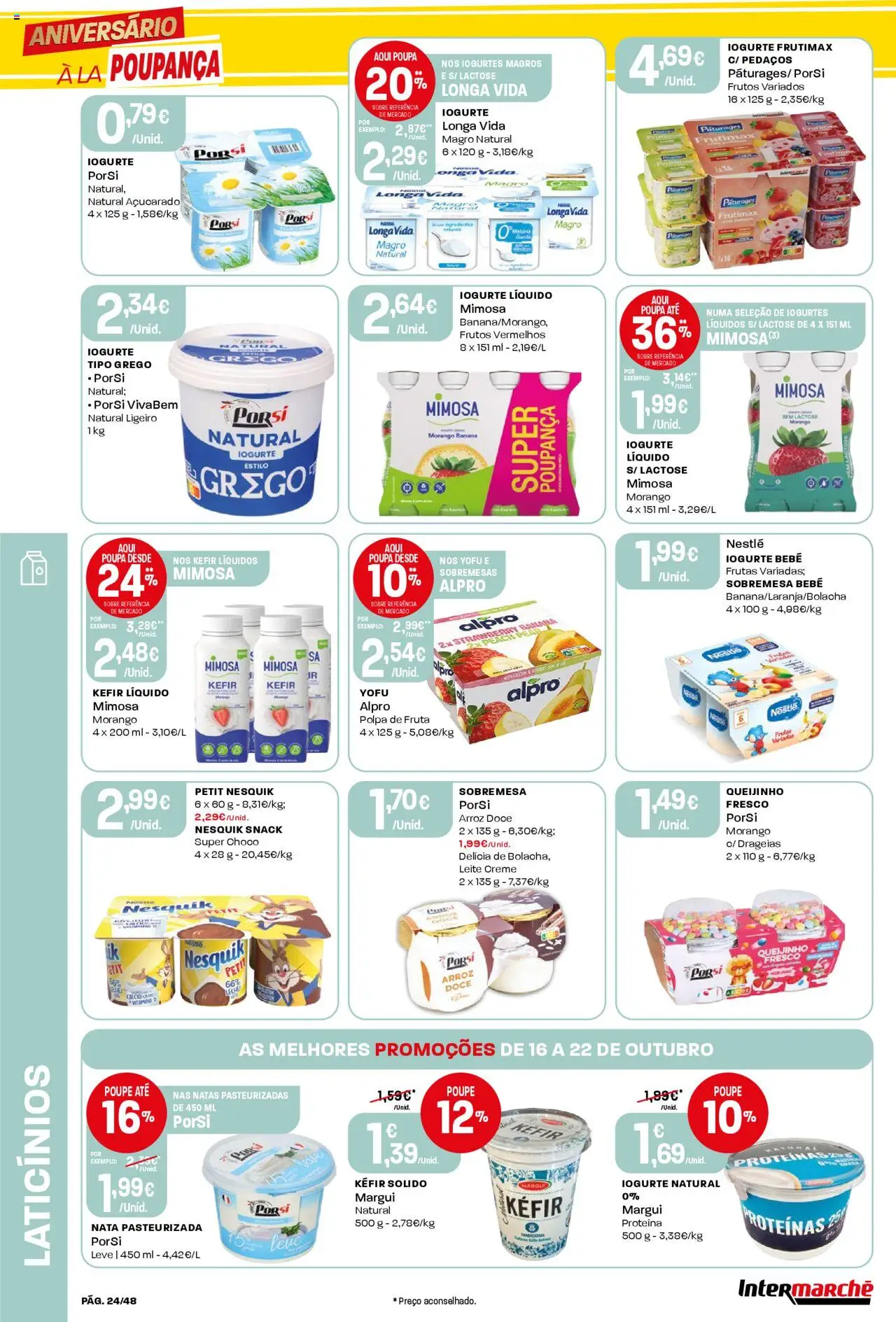 Intermarché folheto │ válido de 16.10.2025 | Página: 24 | Produtos: Leite, Nata, Iogurte liquido, Proteina