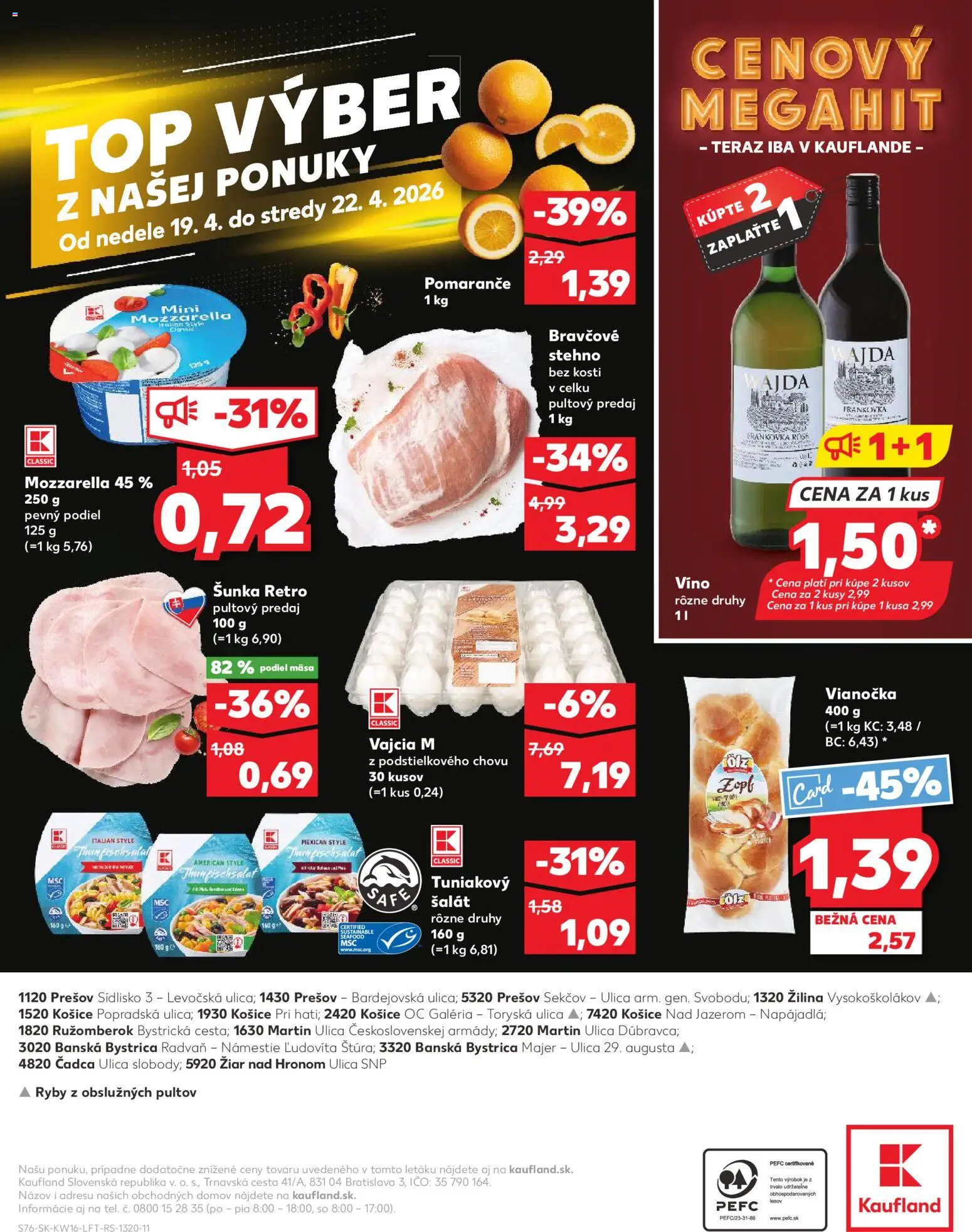 Nové Kaufland akcie – leták je platný od 16.04.2026 | Strana: 76 | Produkty: Vajcia, Víno, Ryby, Mozzarella