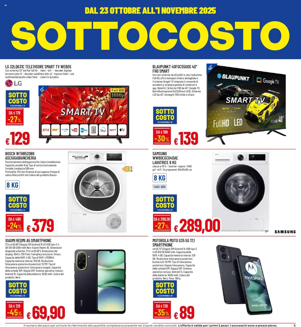 Volantino Galassia del 23.10.2025 | Pagina: 5 | Prodotti: Xiaomi, smart TV, Decoder, Lavatrice