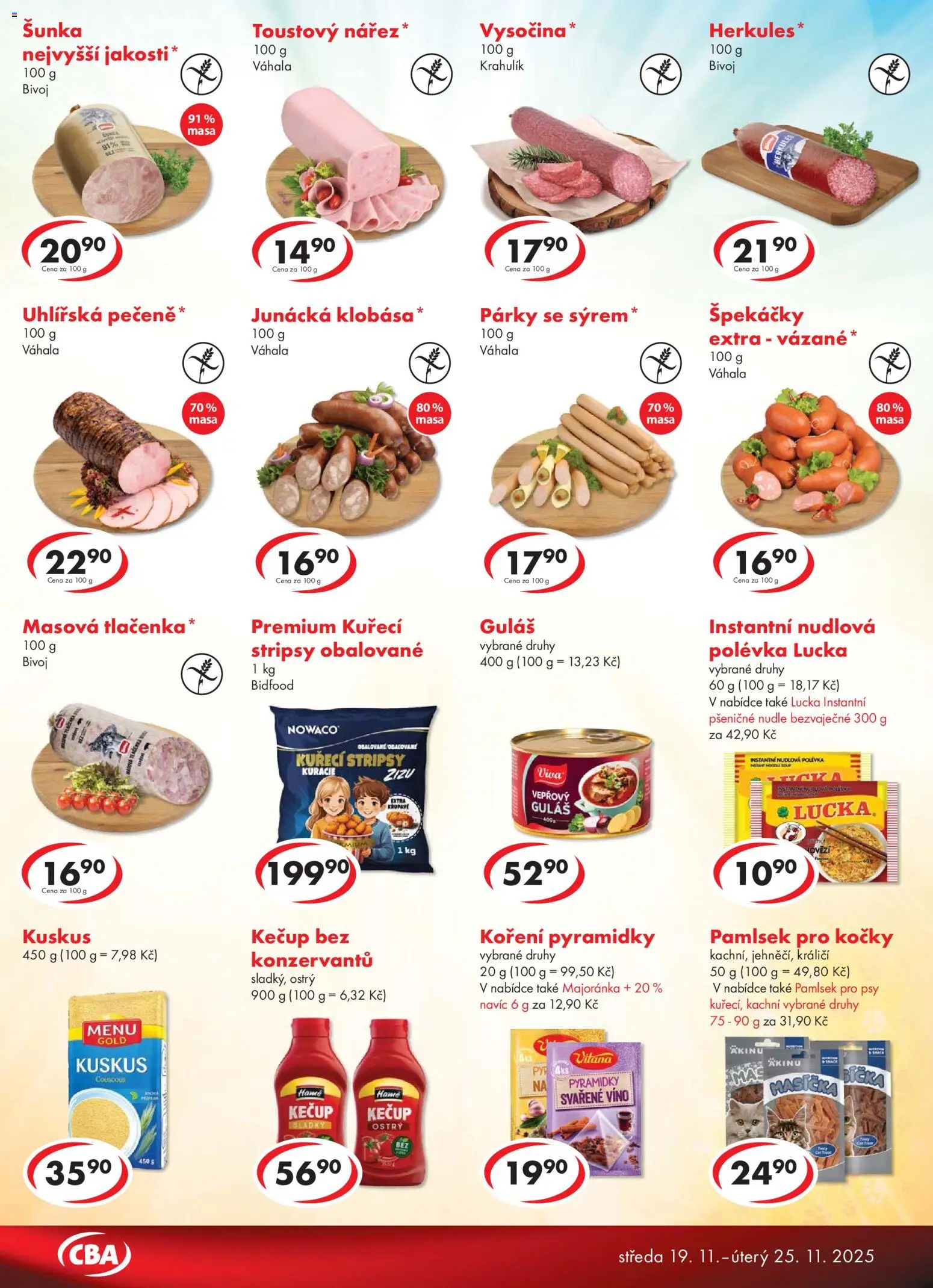 CBA leták - Premium od 19.11.2025 | Strana: 3 | Produkty: Párky, Kuskus, Guláš, Kuřecí stripsy