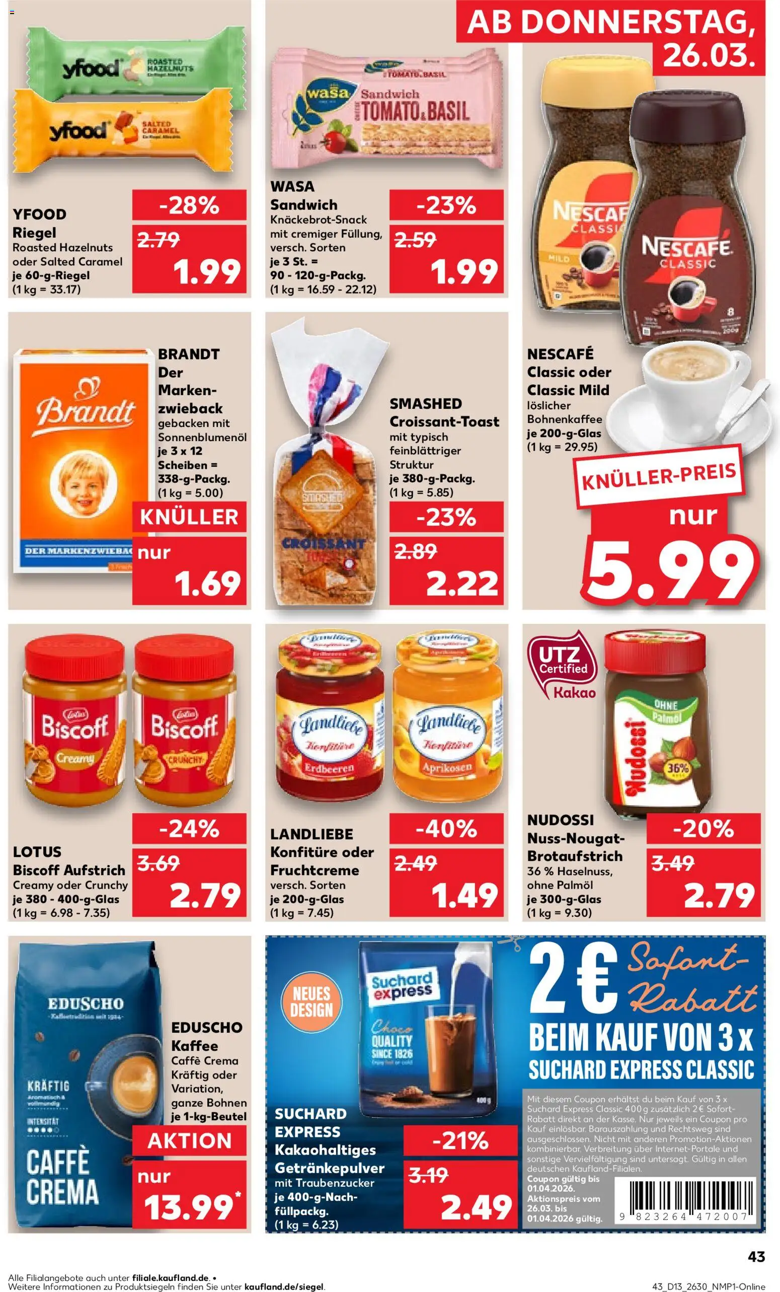 Kaufland Prospekt Rostock	 – gültig ab 26.03.2026 | Seite: 43 | Produkte: Butter, Toast, Sonnenblumenol, Eduscho