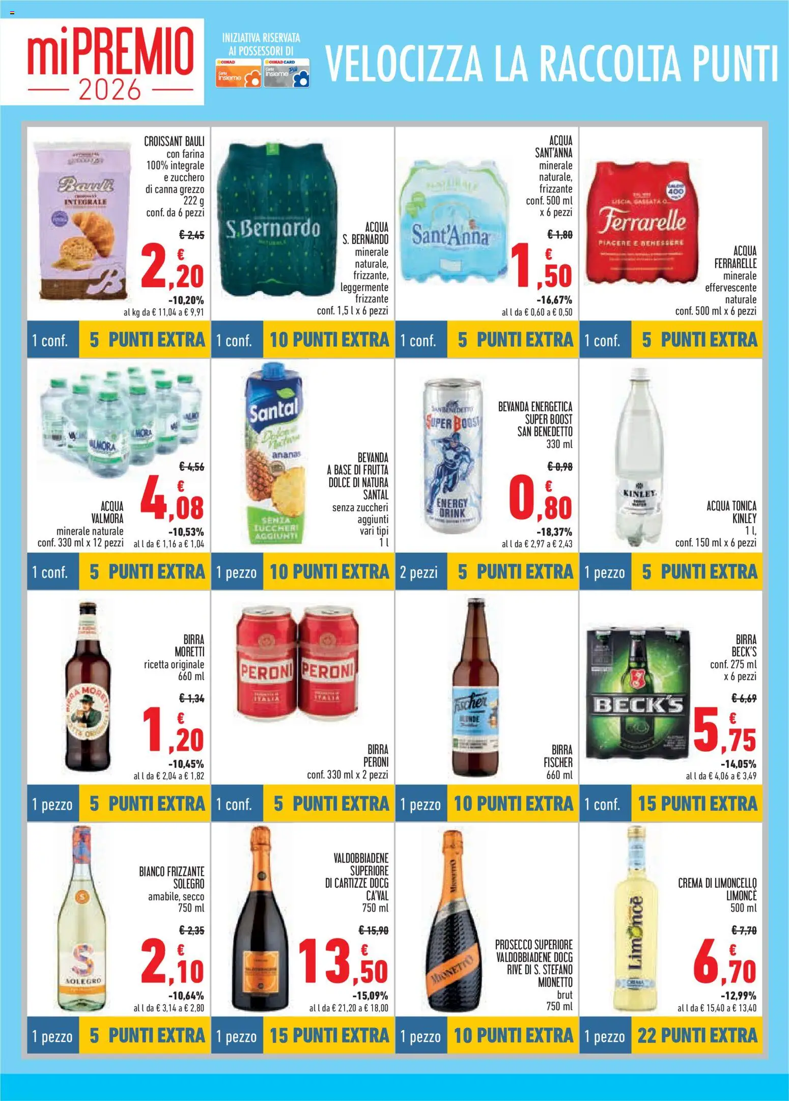Volantino Conad del 23.04.2026 | Pagina: 8 | Prodotti: Acqua, Zucchero, Birra Moretti, Limoncello