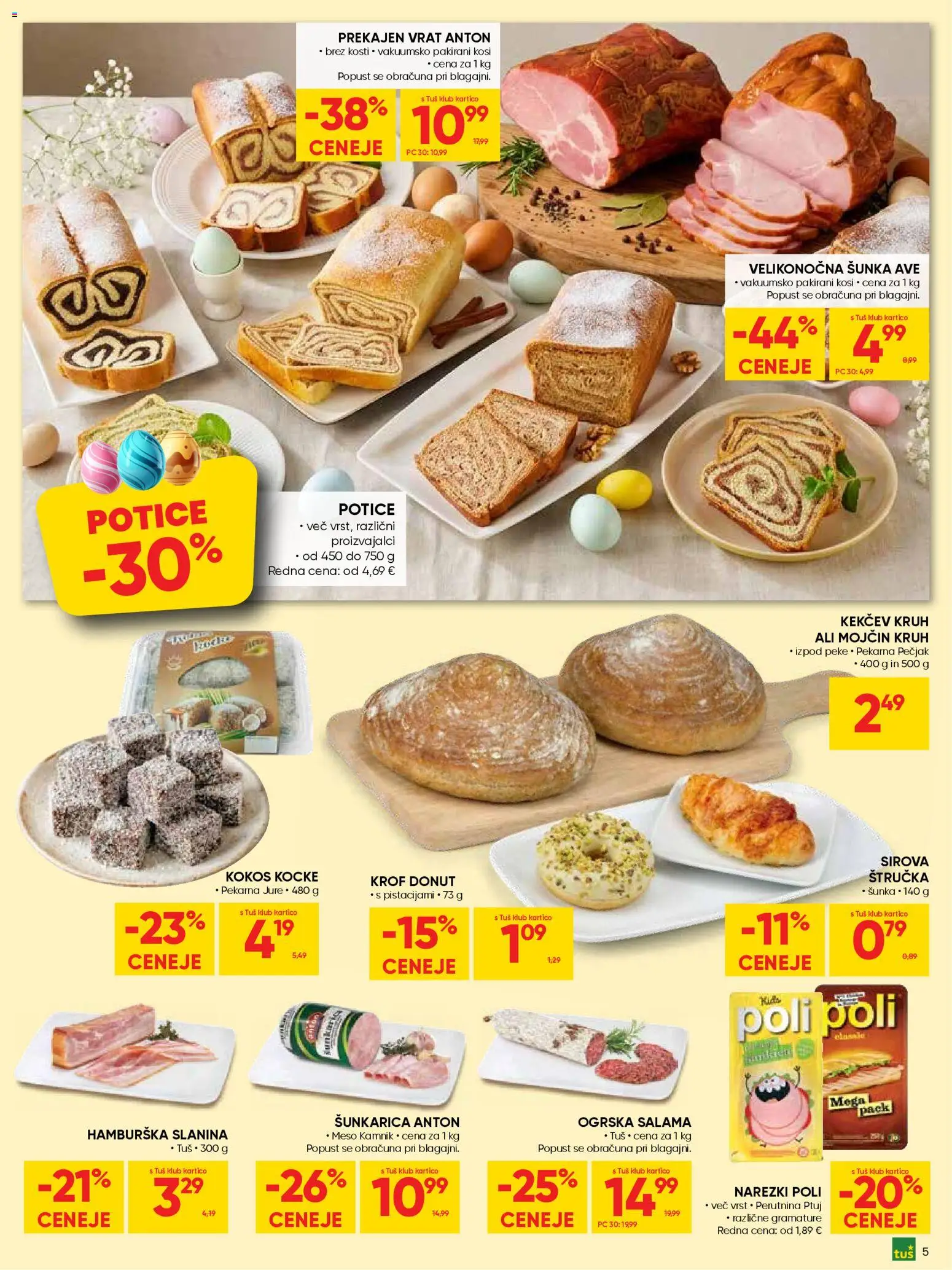 Novi Tuš katalog ponudbe – veljaven od 11.03.2026 | Stran: 5 | Izdelki: Štručka, Pekarna, Slanina, Kruh
