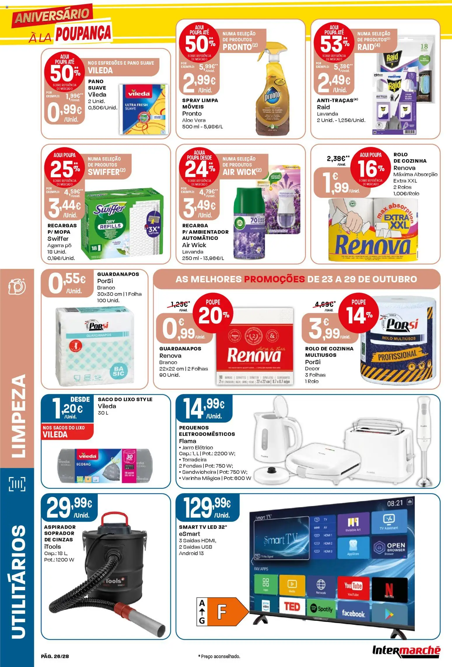 Intermarché Folheto Contact │ válido de 23.10.2025 | Página: 26 | Produtos: Tv led, Aspirador, Torradeira, Guardanapos