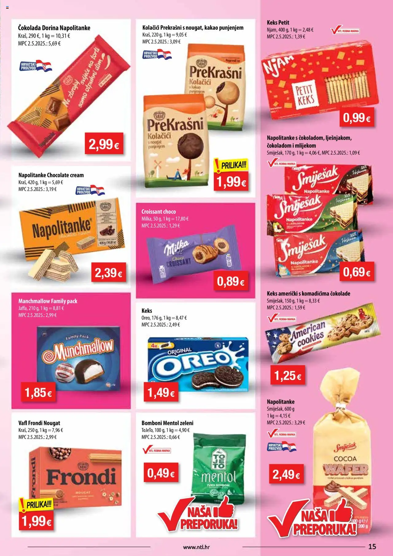NTL katalog | vrijedi od 01.10.2025 | Stranica: 15 | Proizvodi: Čokolada, Bomboni, Napolitanke, Kakao