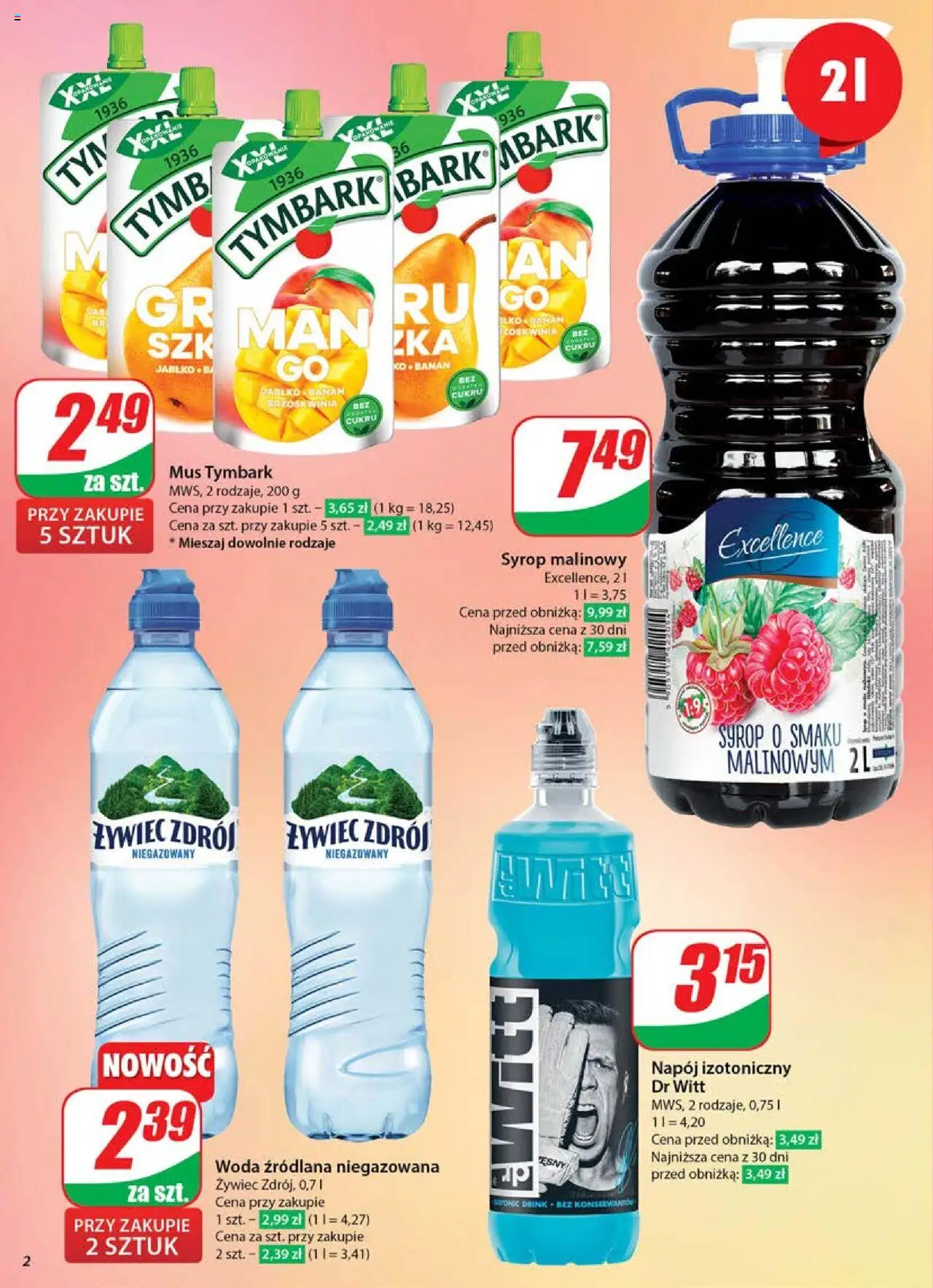 Dino Gazetka od 04.06.2025 | Strona: 2 | Produkty: Brzoskwinia, Syrop, Woda źródlana, Woda