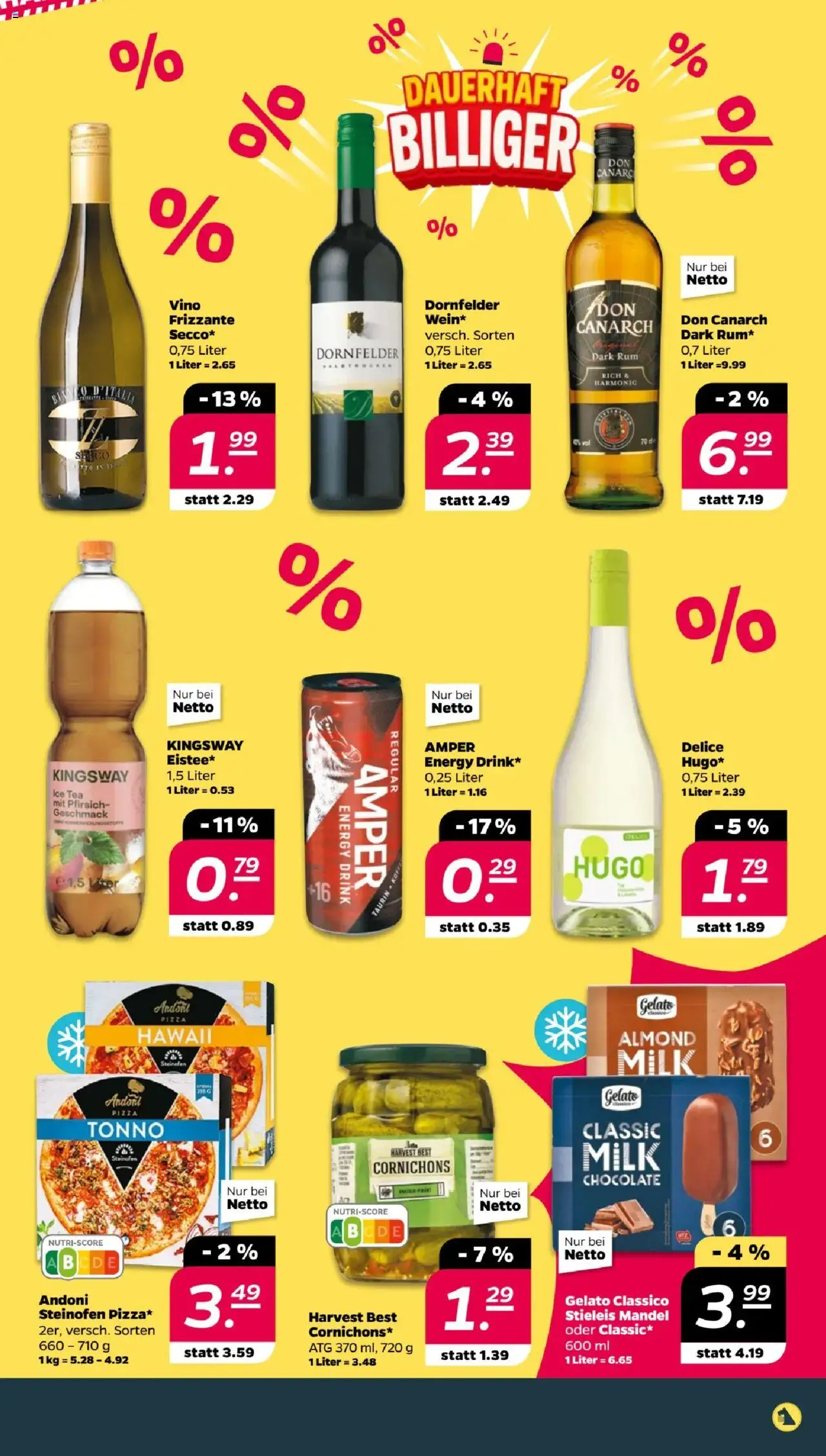 Netto Prospekt 	 - gültig ab dem 11.08.2025 | Seite: 32 | Produkte: Energy, Pfirsich, Pizza, Hugo