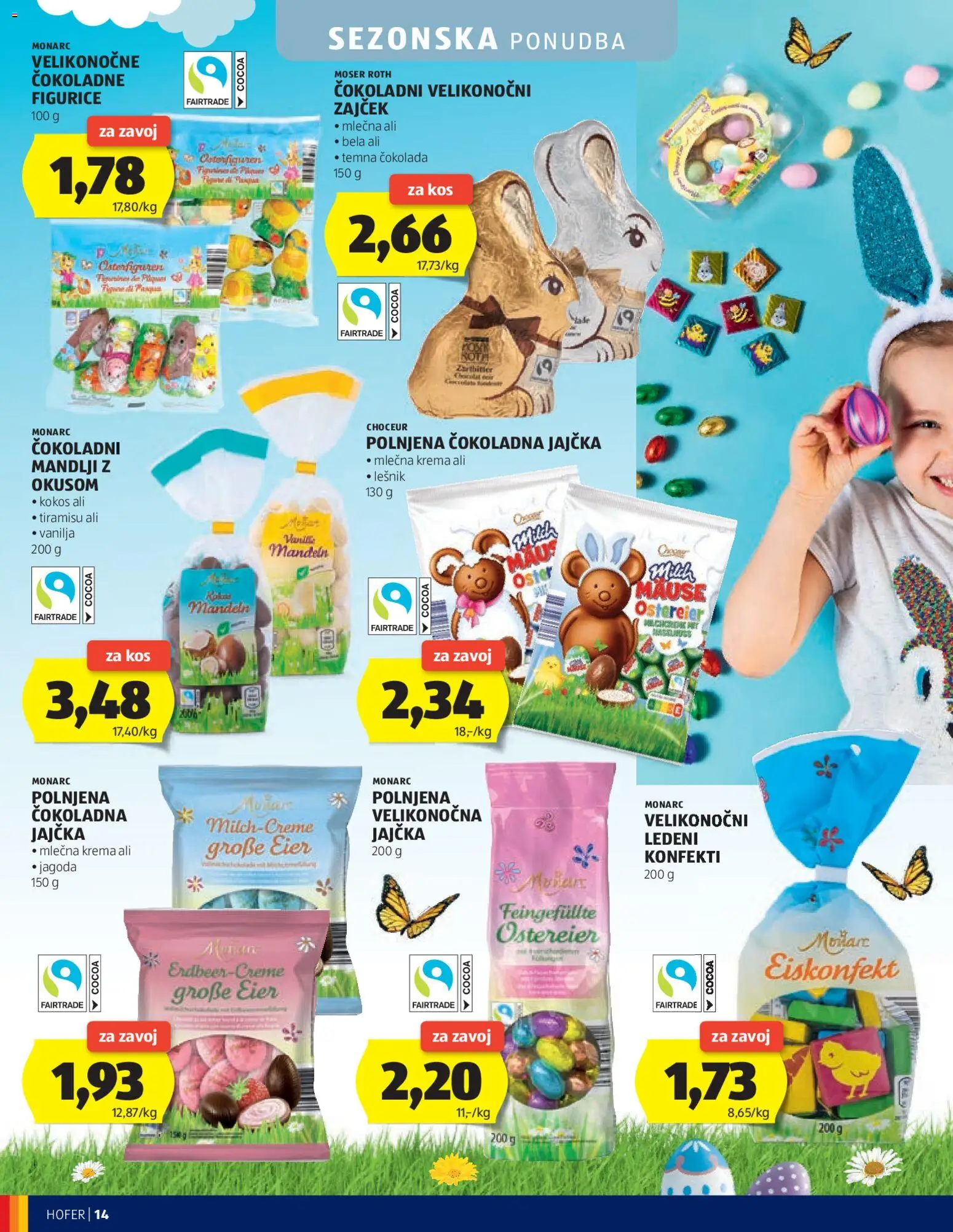 Novi Hofer katalog ponudbe – veljaven od 11.03.2026 | Stran: 14 | Izdelki: Mandlji, Kos, Krema, Cokolada