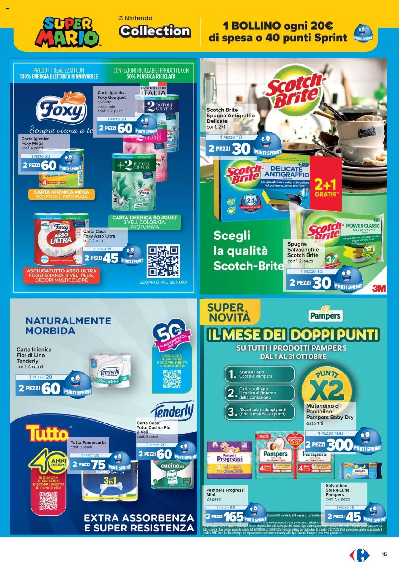 Volantino Carrefour del 10.10.2025 | Pagina: 15 | Prodotti: Carta igienica, Tè, Pampers, Asciugatutto