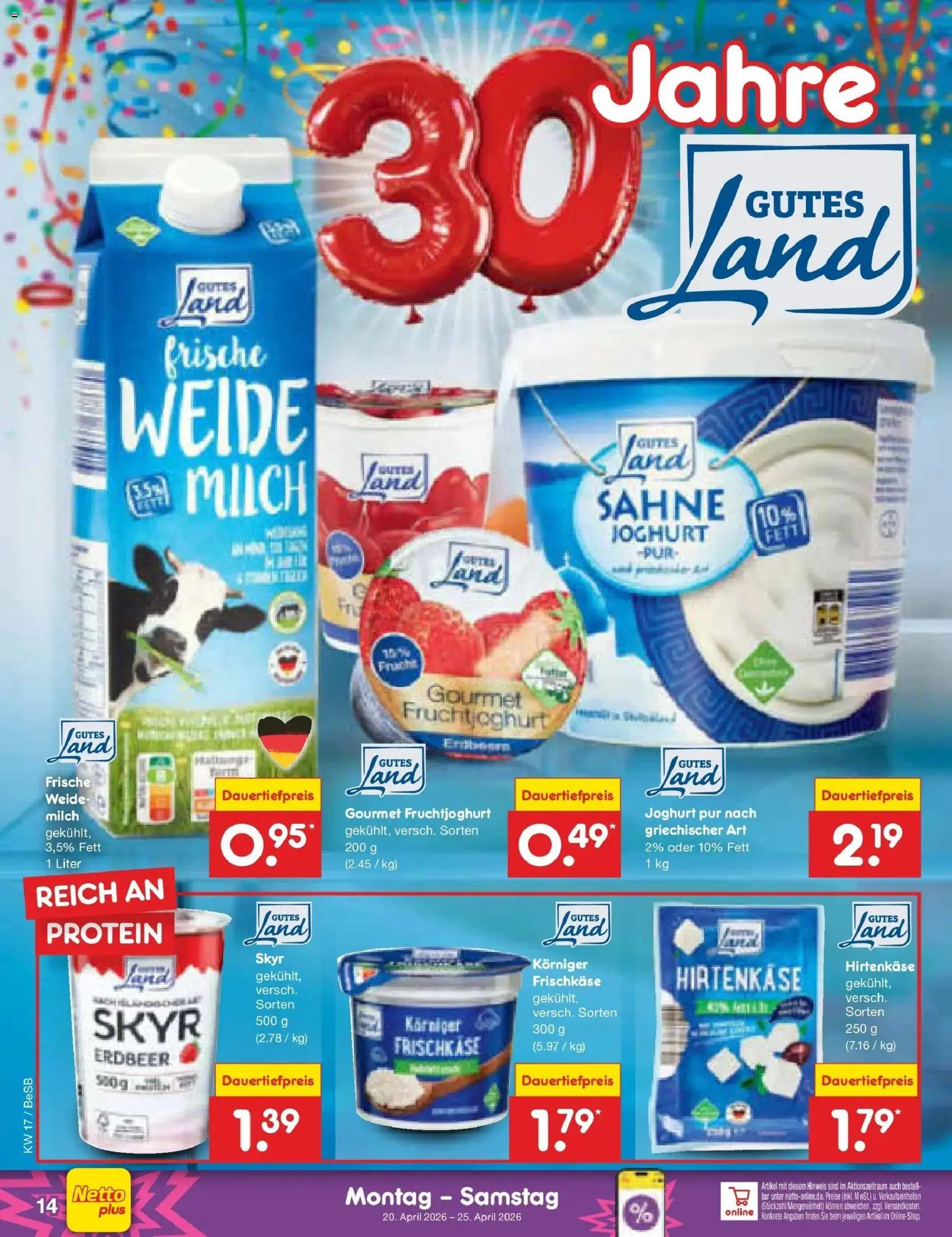 Netto Marken-Discount Prospekt Kremmen	 – gültig ab 20.04.2026 | Seite: 16 | Produkte: Milch, Joghurt, Skyr, Sahne