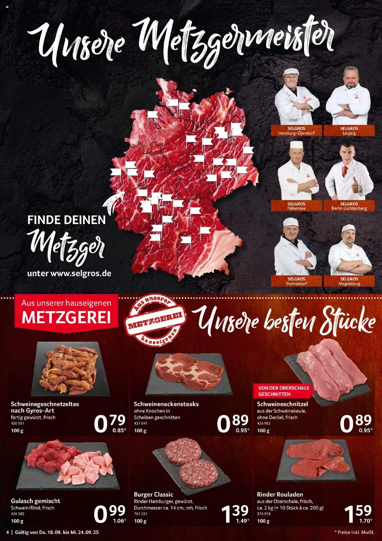 Selgros Prospekt 	 – gültig ab 18.09.2025 | Seite: 4 | Produkte: Burger, Gulasch