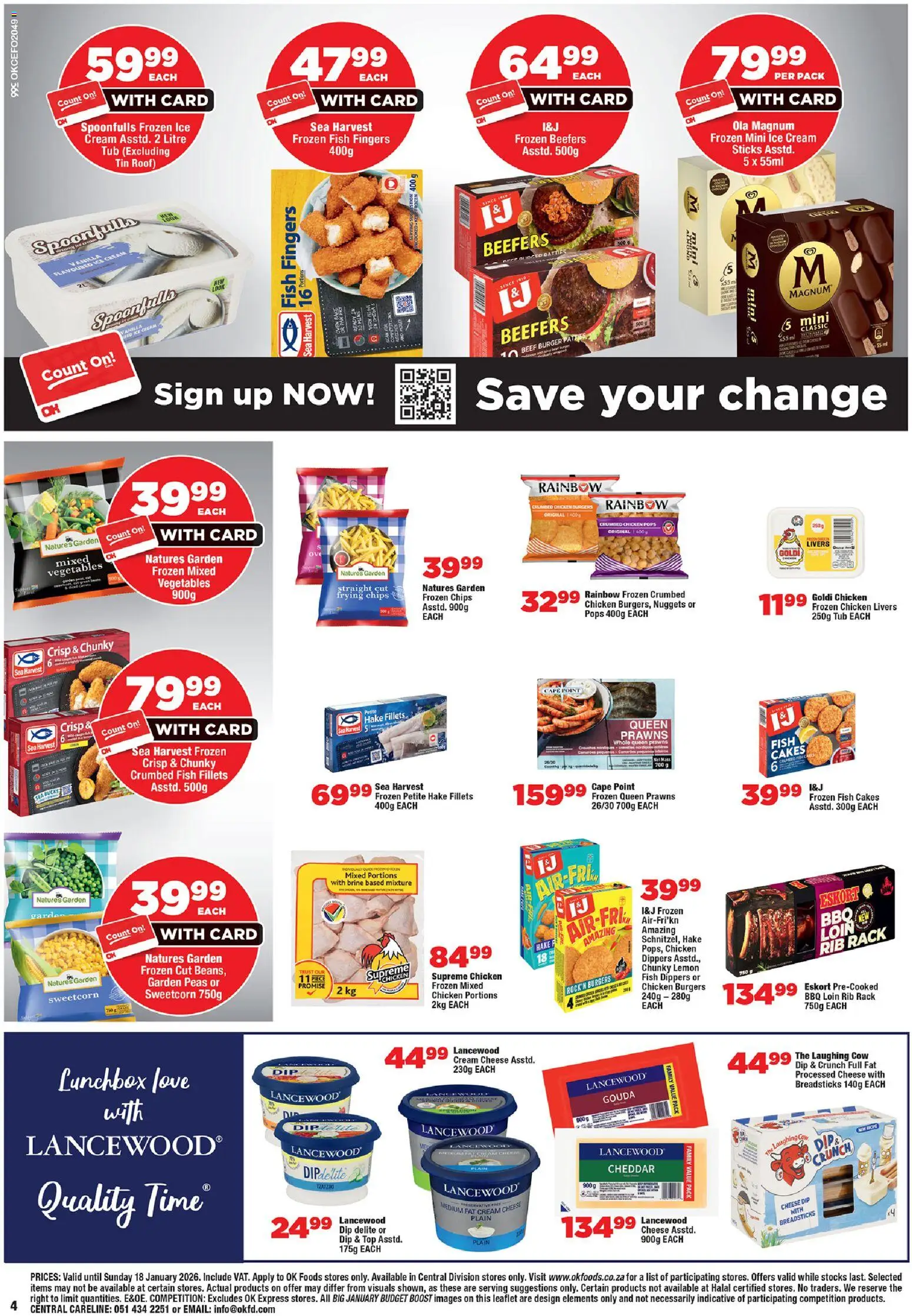 New OK Foods catalogue – valid from 05.01.2026 | Page: 4 | Products: Fish, Burgers, Preservative, Vegetables