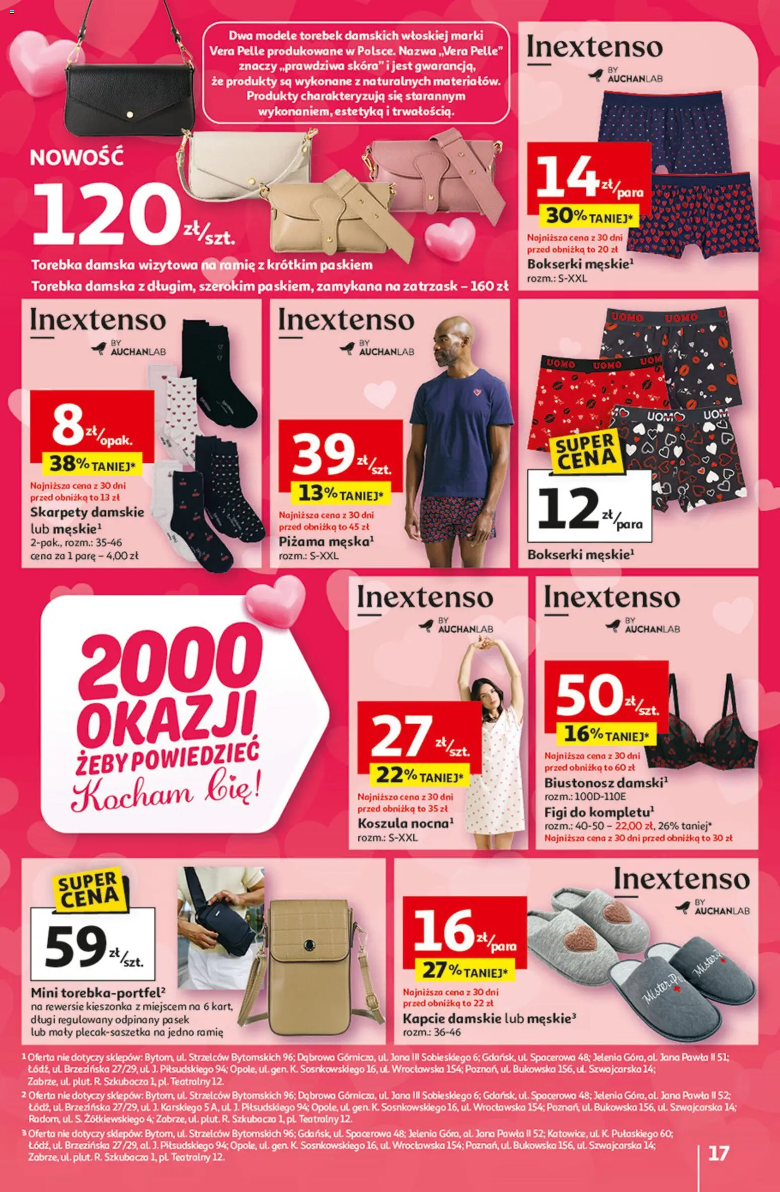 Auchan Gazetka - 30 Lat Hipermarket od 05.02.2026 | Strona: 17 | Produkty: Biustonosz, Piżama, Skarpety damskie, Torebka