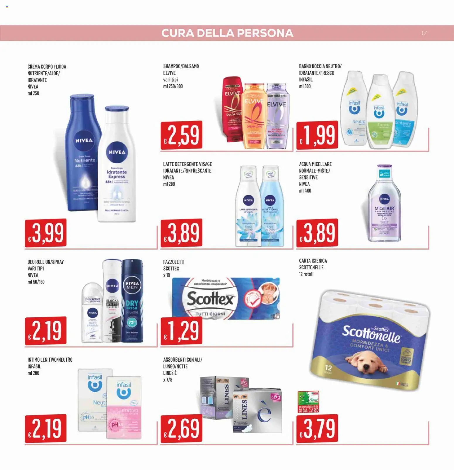 Volantino SISA del 22.01.2026 | Pagina: 17 | Prodotti: Acqua micellare, Carta igienica, Bagno, Doccia