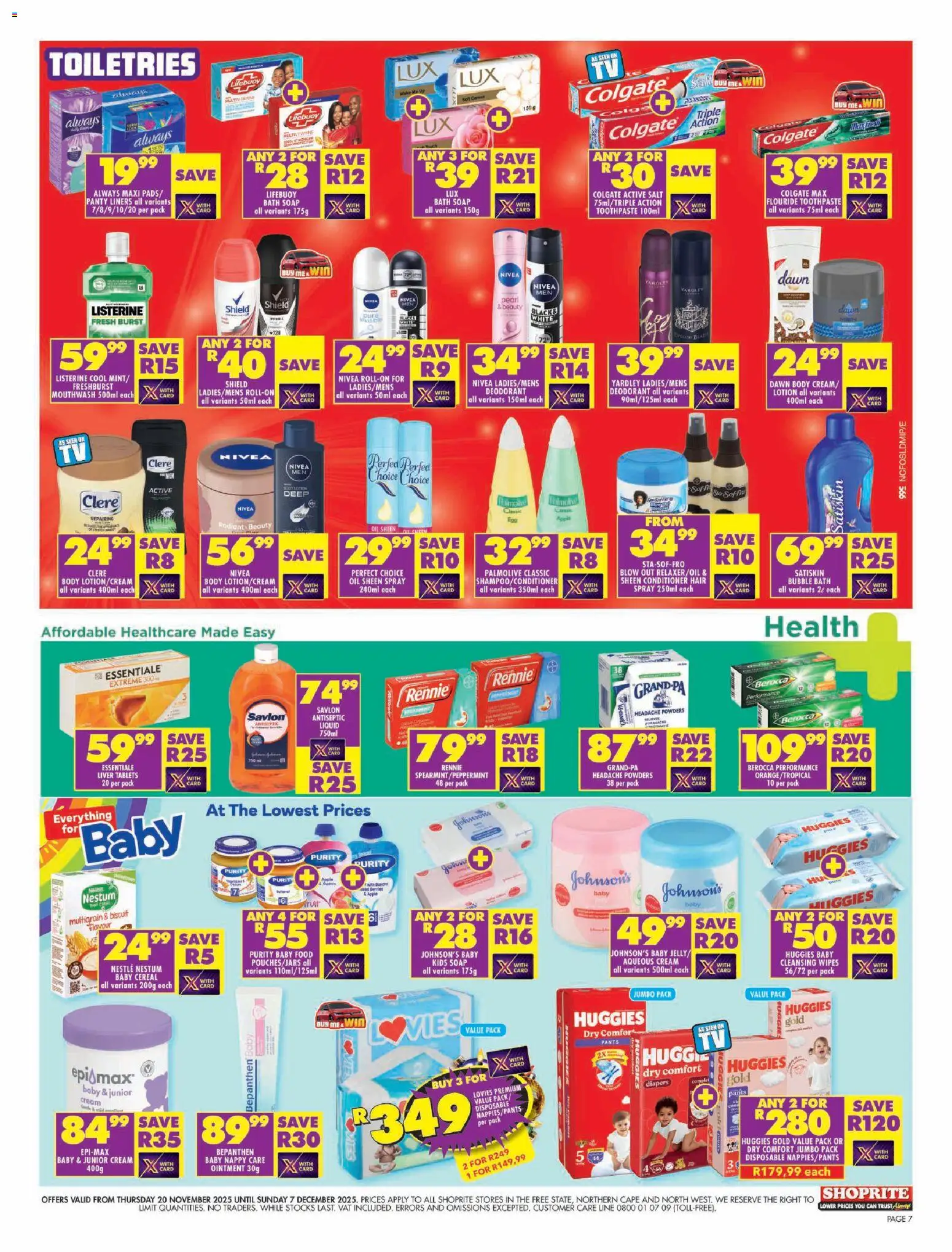 New Shoprite catalogue – valid from 20.11.2025 | Page: 7 | Products: Pants, Bath, Conditioner, Deodorant