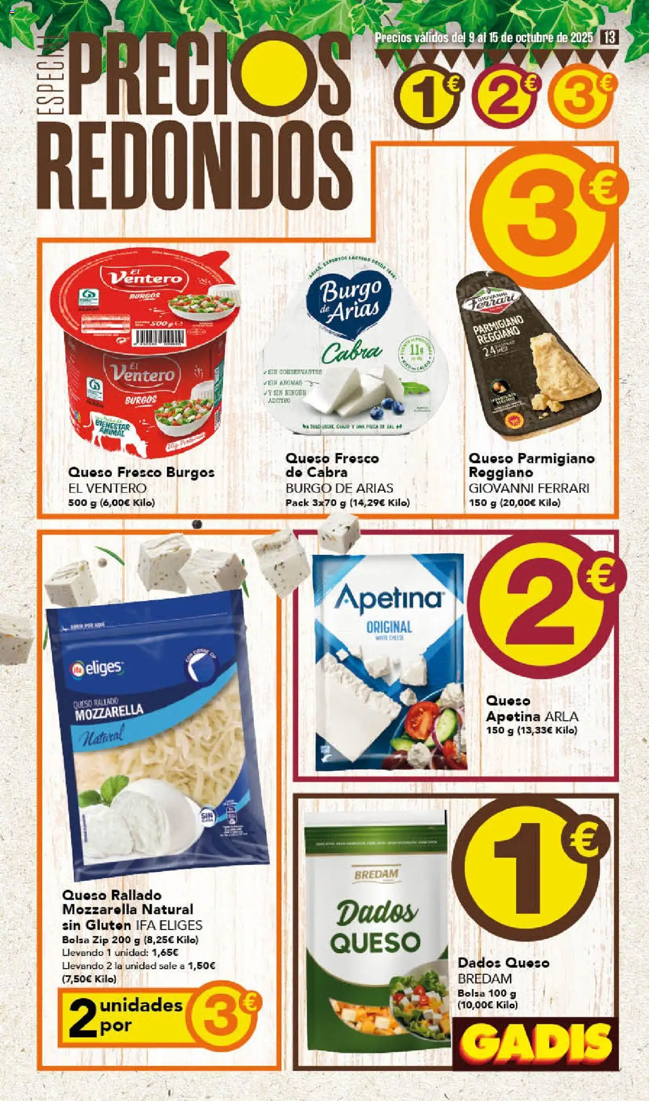 Gadis folleto │ válido desde el 09.10.2025 | Página: 13 | Productos: Queso, Queso fresco, Queso rallado, Bolsa