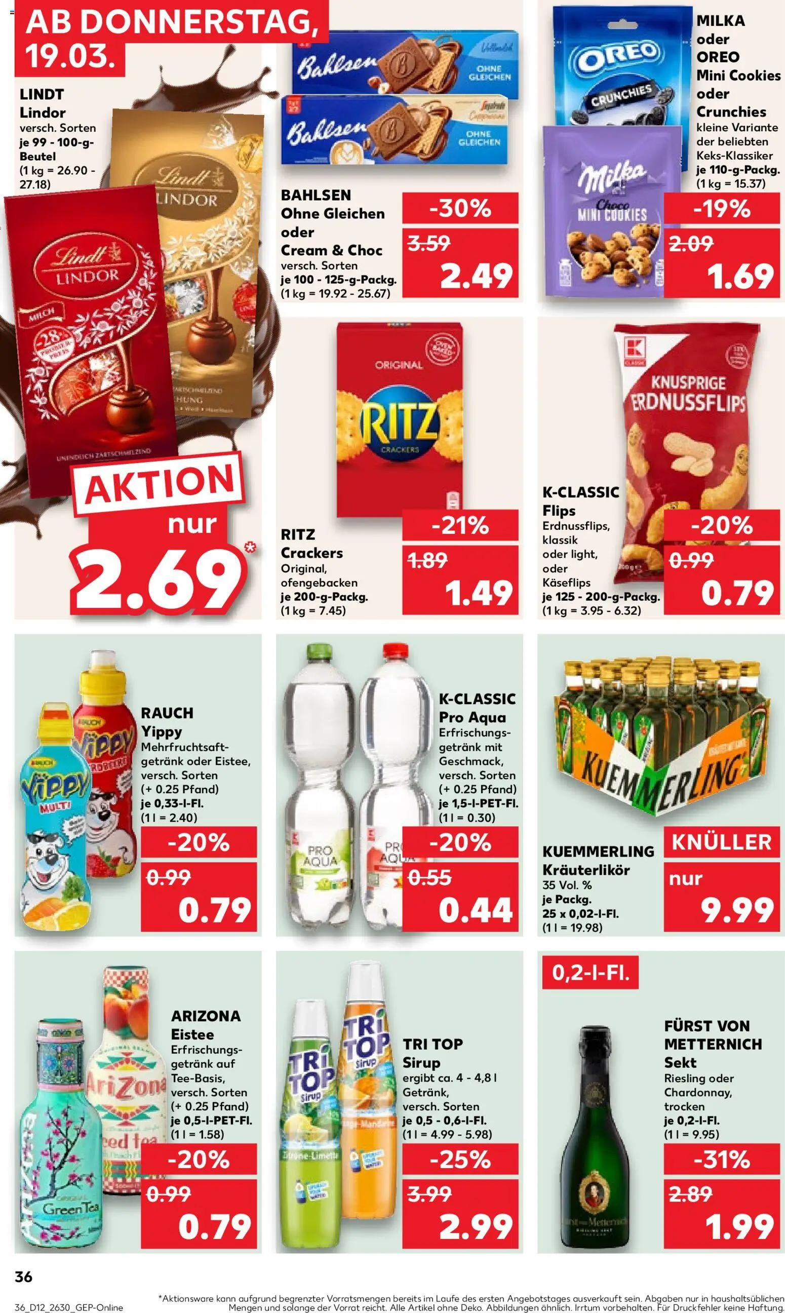 Kaufland Prospekt Rostock	 – gültig ab 19.03.2026 | Seite: 36 | Produkte: Furst von metternich, Sirup, Milka, Kuemmerling
