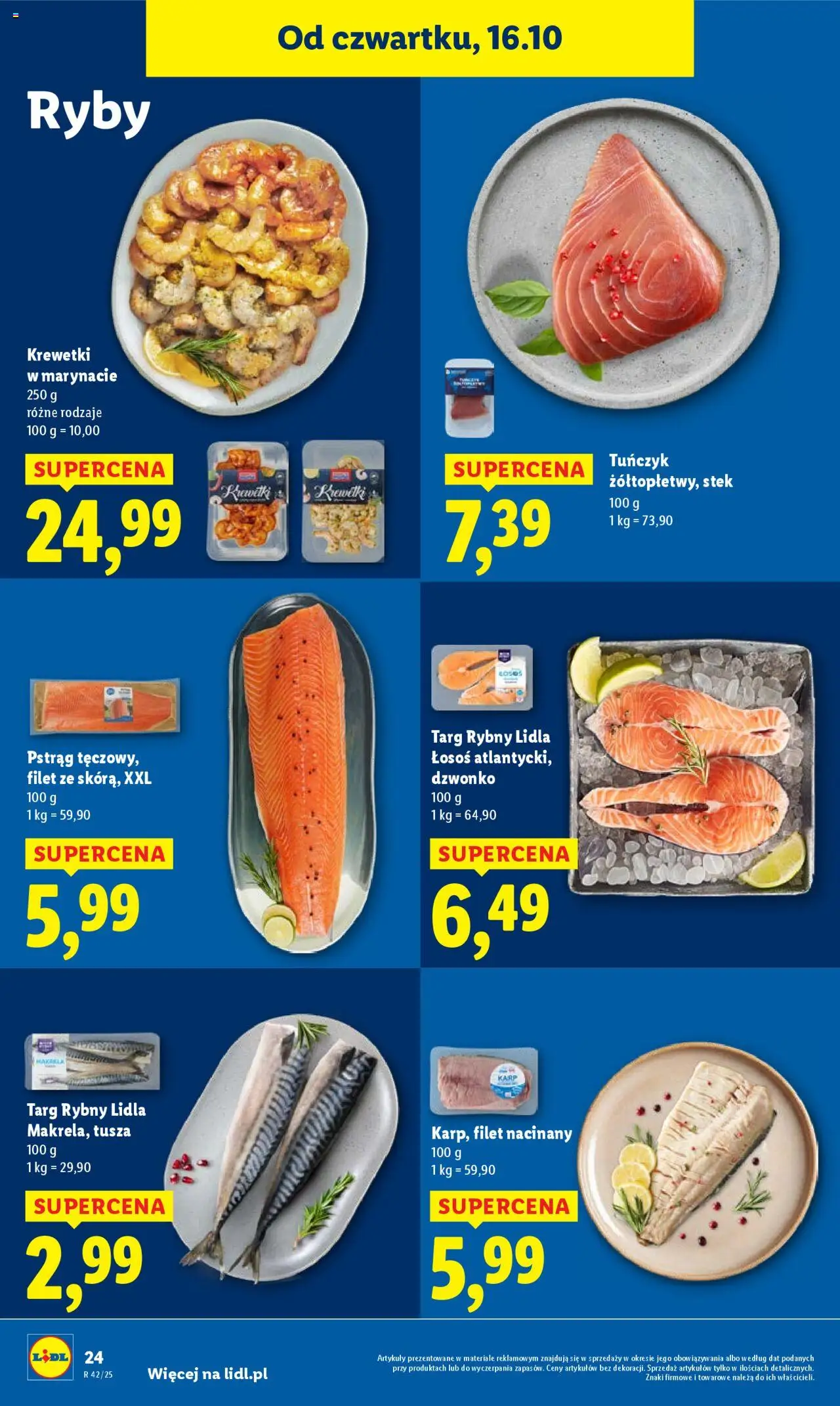Lidl Gazetka od 16.10.2025 | Strona: 28 | Produkty: Krewetki, Pstrąg, Tuńczyk, Ryby