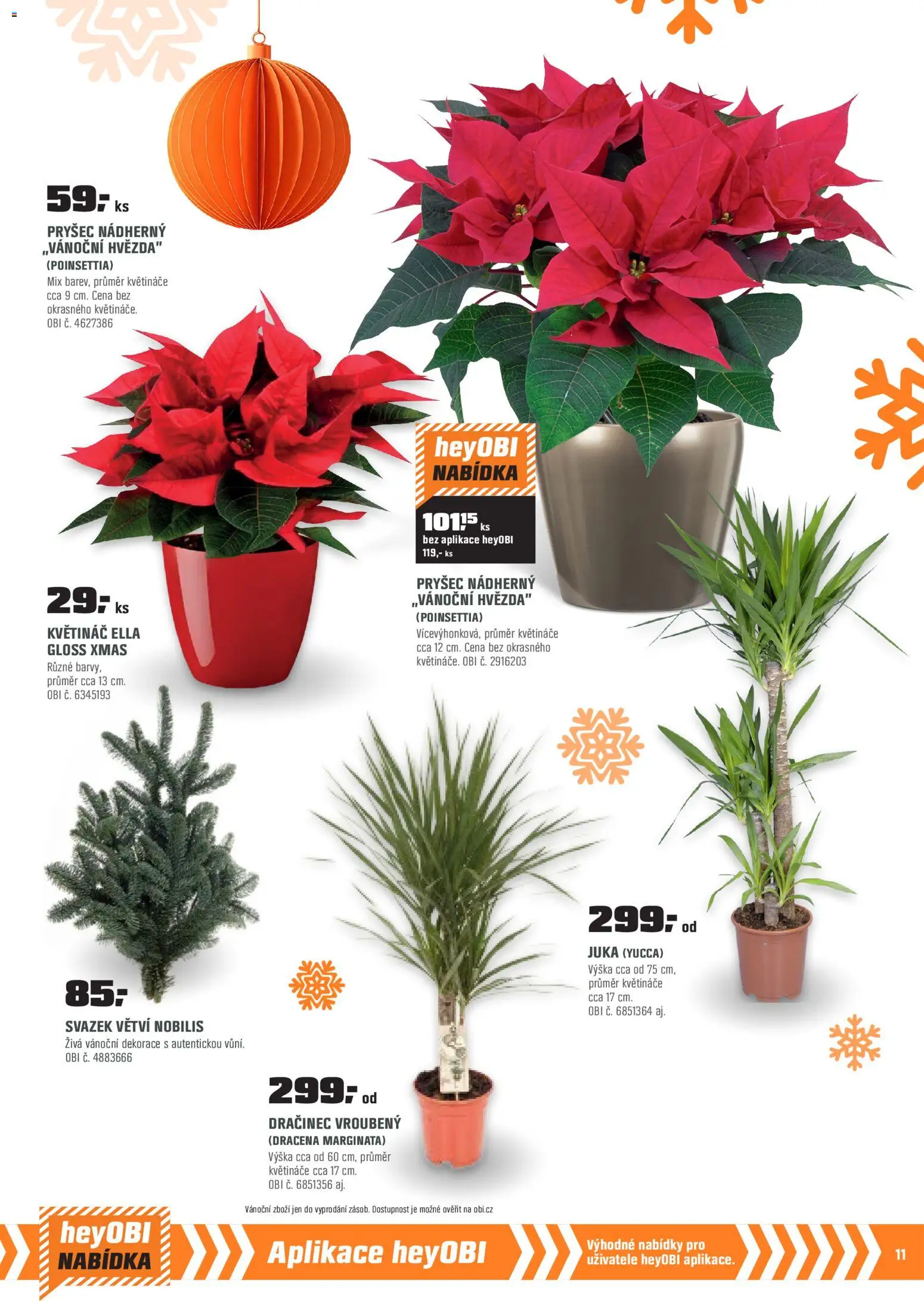 OBI leták - Králův Dvůr, Plzeň,Trmice  od 01.12.2025 | Strana: 11 | Produkty: Květináče, Květináč, Vánoční dekorace, Dekorace