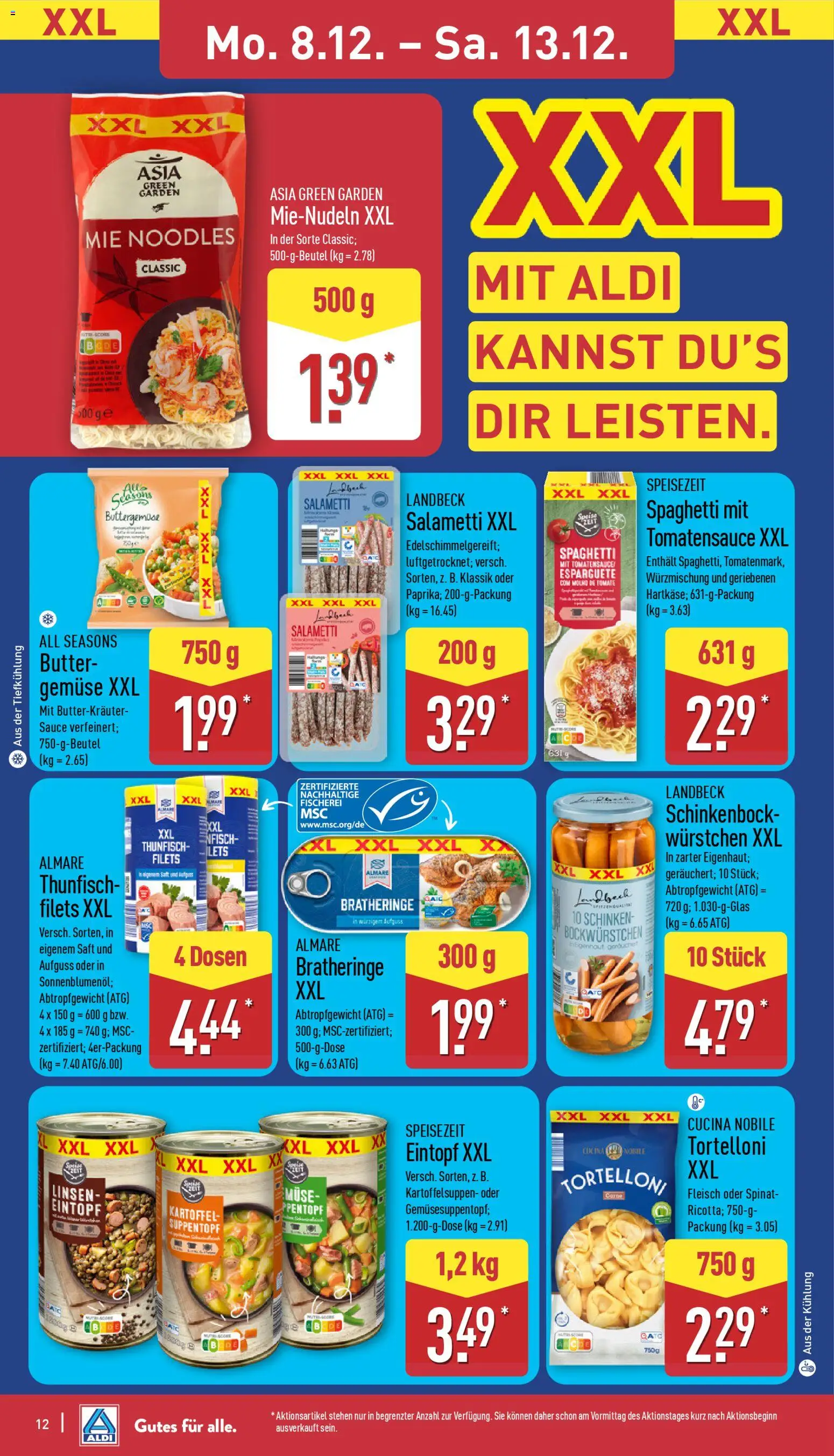 Aldi Prospekt 	 – gültig ab 08.12.2025 | Seite: 12 | Produkte: Butter, Gemüse, Schinken, Saft