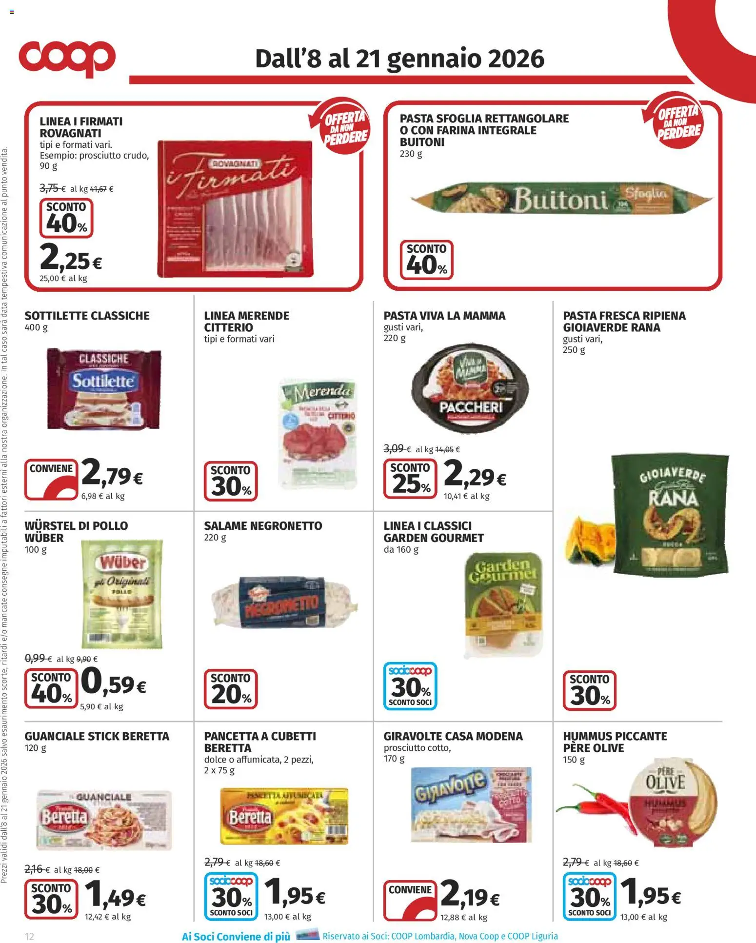 Volantino COOP del 08.01.2026 | Pagina: 12 | Prodotti: Farina, Pasta, Wurstel, Guanciale