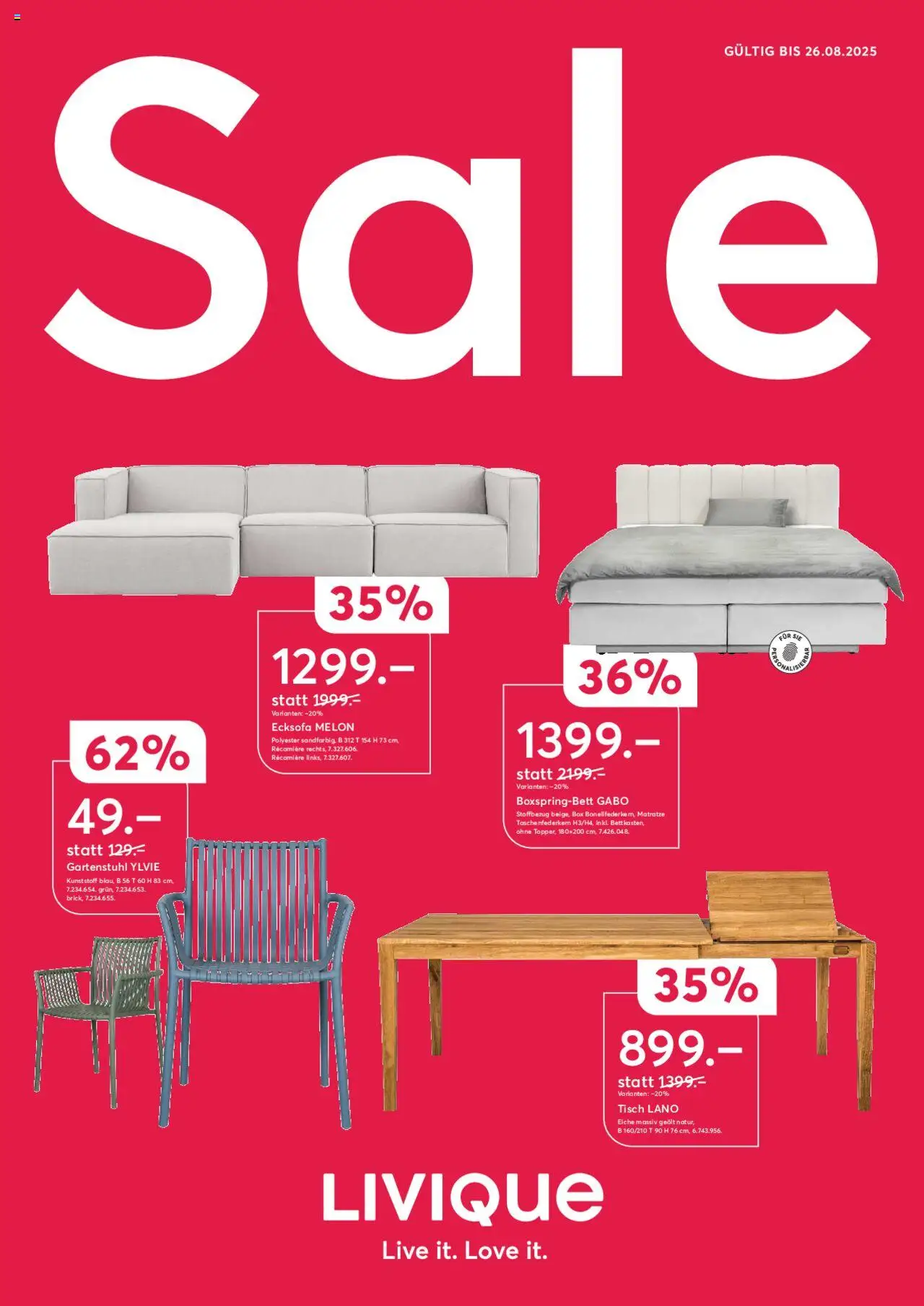 Livique Sale ab 20.06.2025 | Seite: 1 | Produkte: Tisch, Matratze, Box, Ecksofa