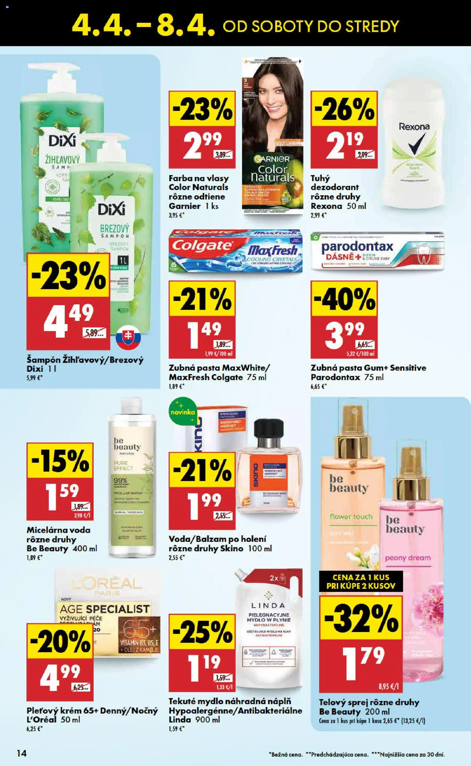 Nové Biedronka akcie – leták je platný od 04.04.2026 | Strana: 14 | Produkty: Šampón, Farba na vlasy, Mydlo, Voda