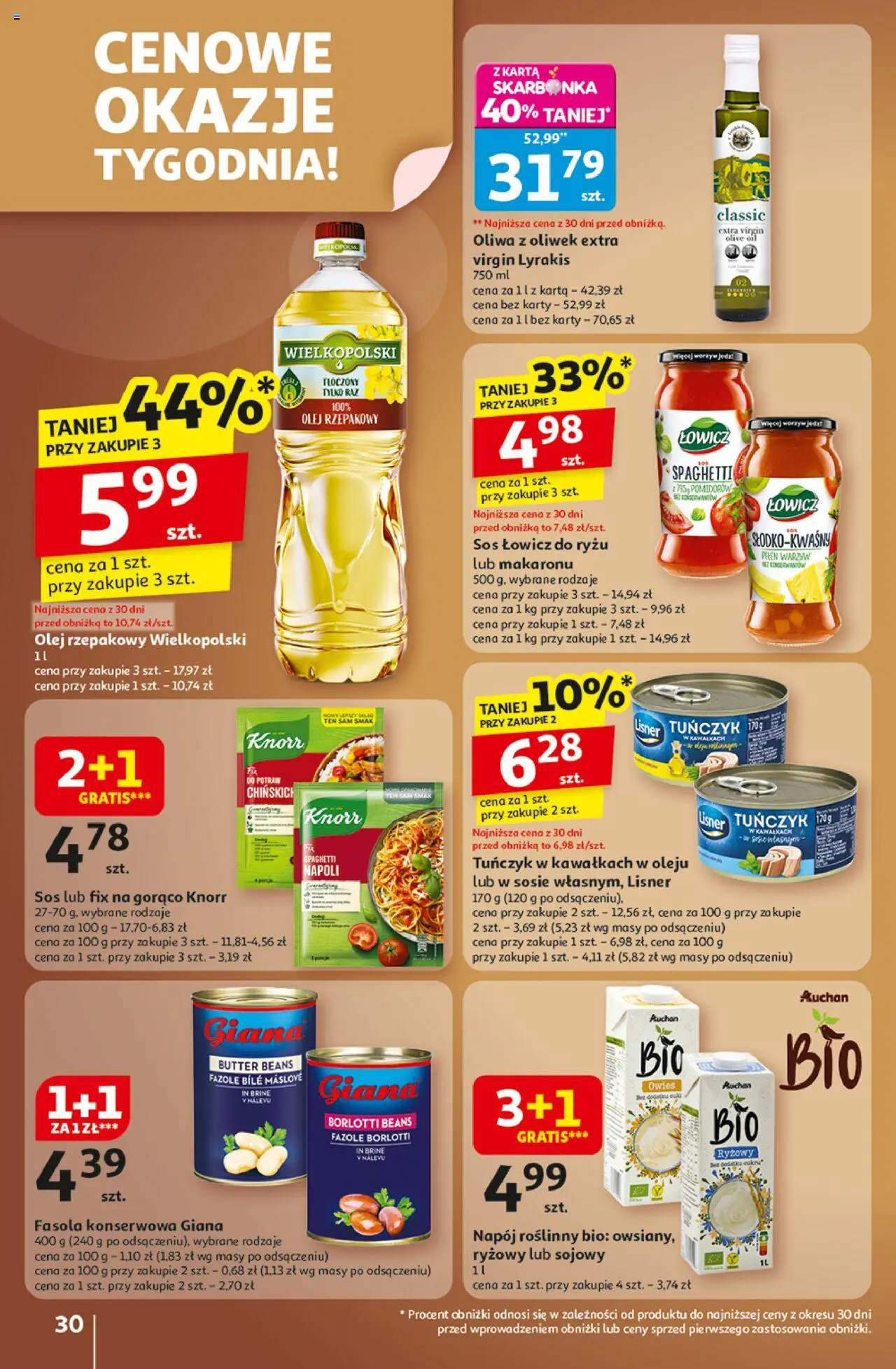 Auchan Gazetka - Wielkie przeboje cenowe Hipermarket od 23.10.2025 | Strona: 30 | Produkty: Karta, Oliwa z oliwek, Olej, Sos