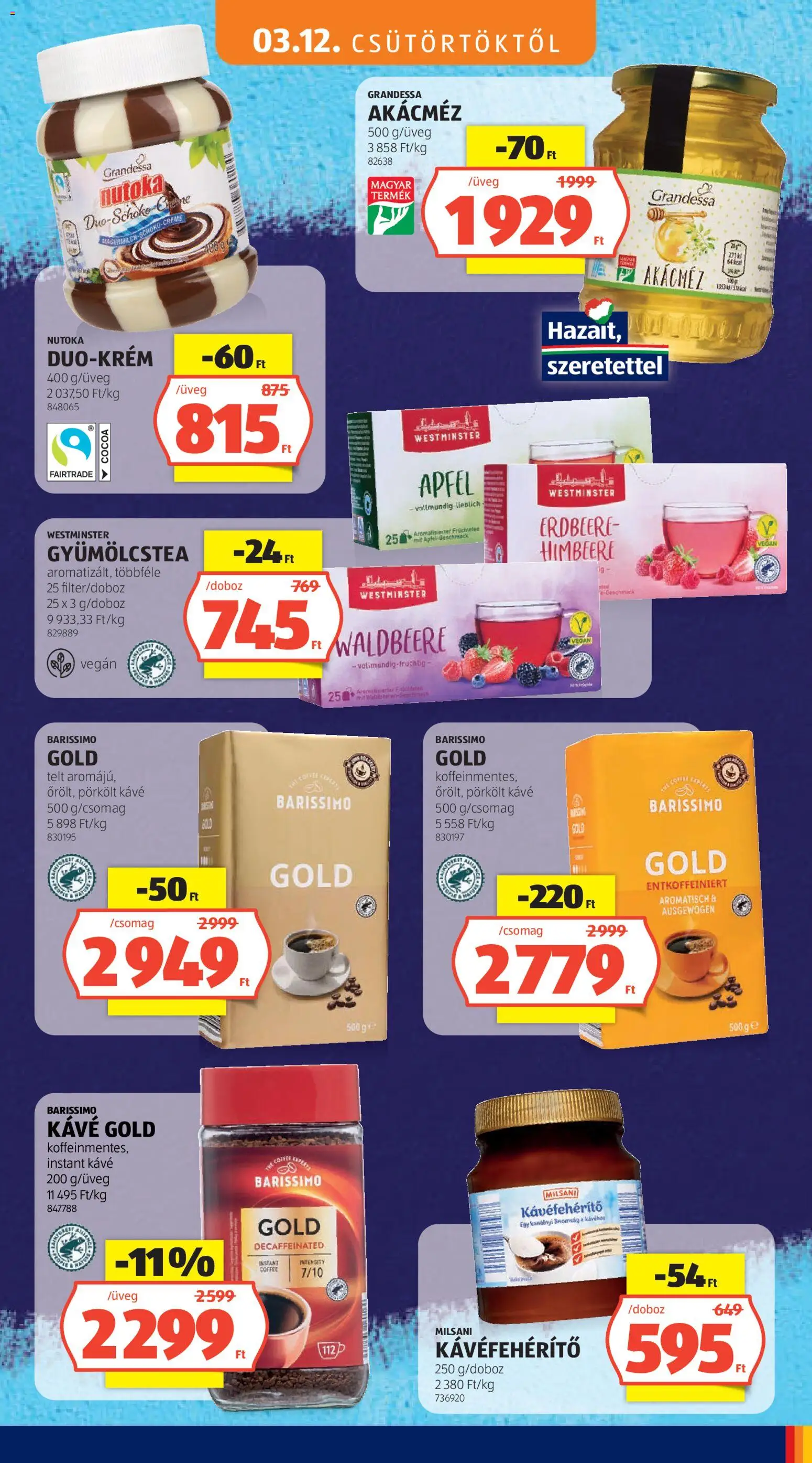 Aldi akciós ujság - amely érvényes a következő dátumtól: 12.03.2026 | Oldal: 15 | Termékek: Gyümölcstea, Kávé, Kávéfehérítő, Vegán