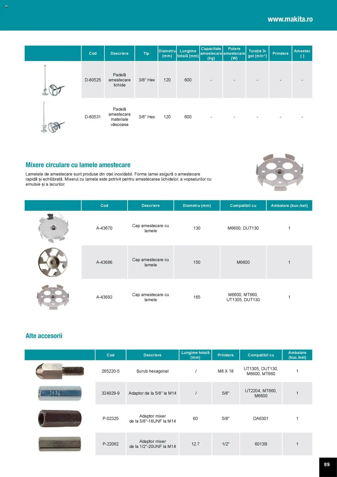 Noul catalog Makita – valabil de la 01.04.2025 | Pagină: 89 | Produse: Adaptor, Mixer