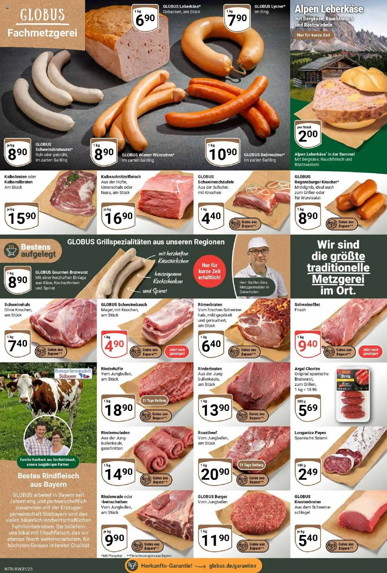 Globus prospekt Neutraubling	 - gültig ab dem 28.07.2025 | Seite: 10 | Produkte: Roastbeef, Schweinefilet, Salami, Leberkase