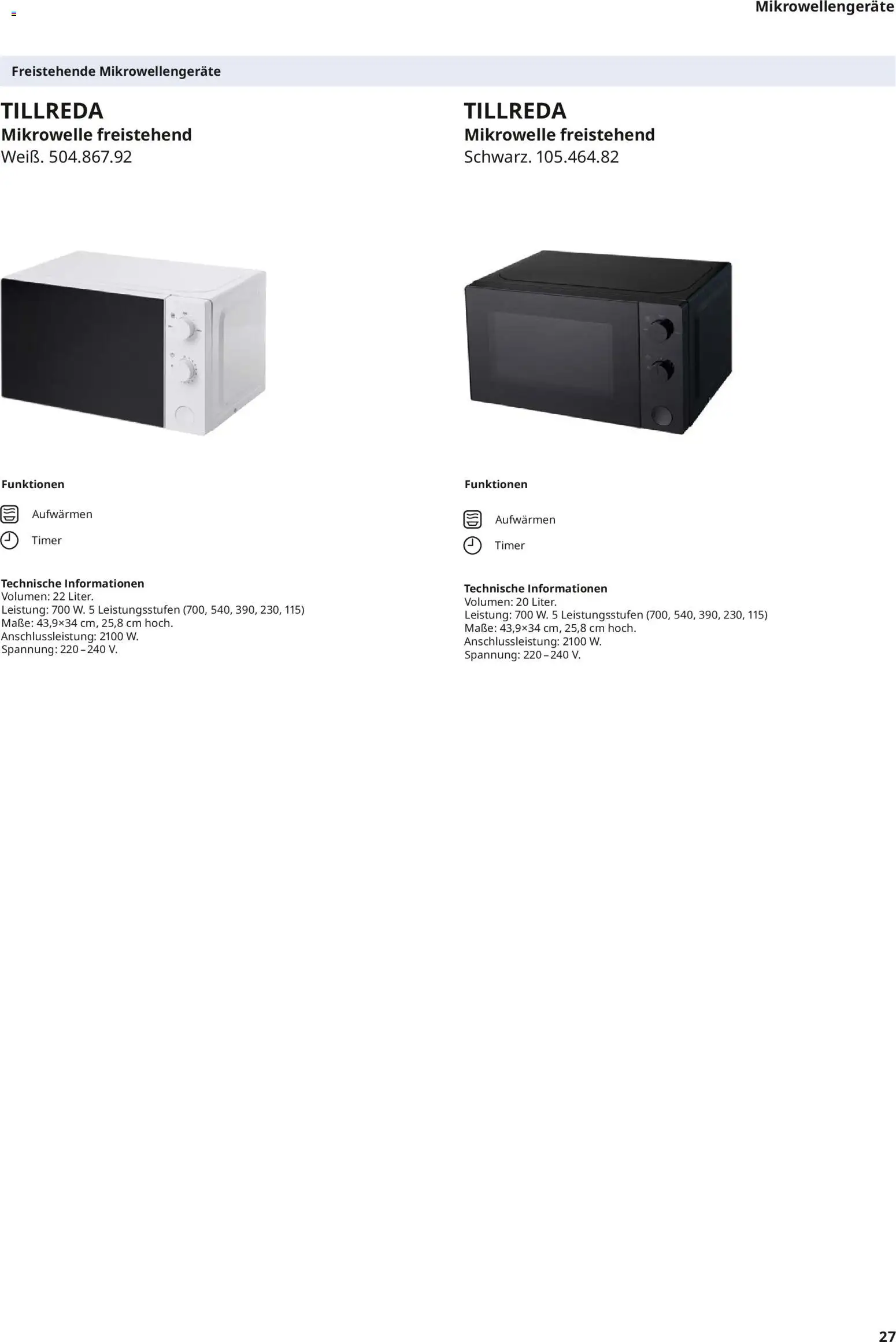 Ikea Elektrogeräte – gültig ab 10.04.2026 | Seite: 27 | Produkte: Mikrowelle