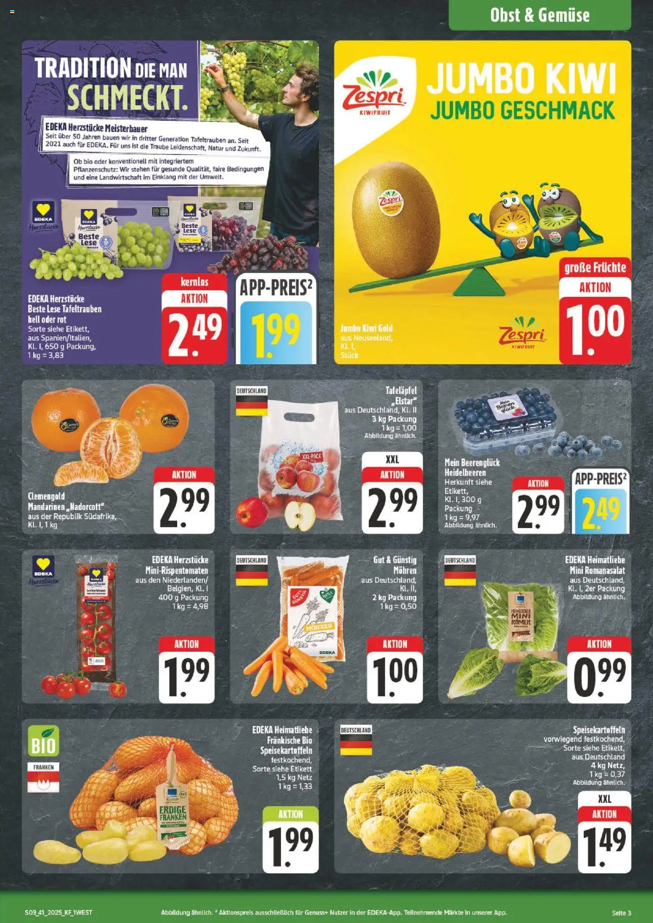 nah & gut Prospekt 	 – gültig ab 06.10.2025 | Seite: 3 | Produkte: Mandarinen, Heidelbeeren, Obst, Kiwi