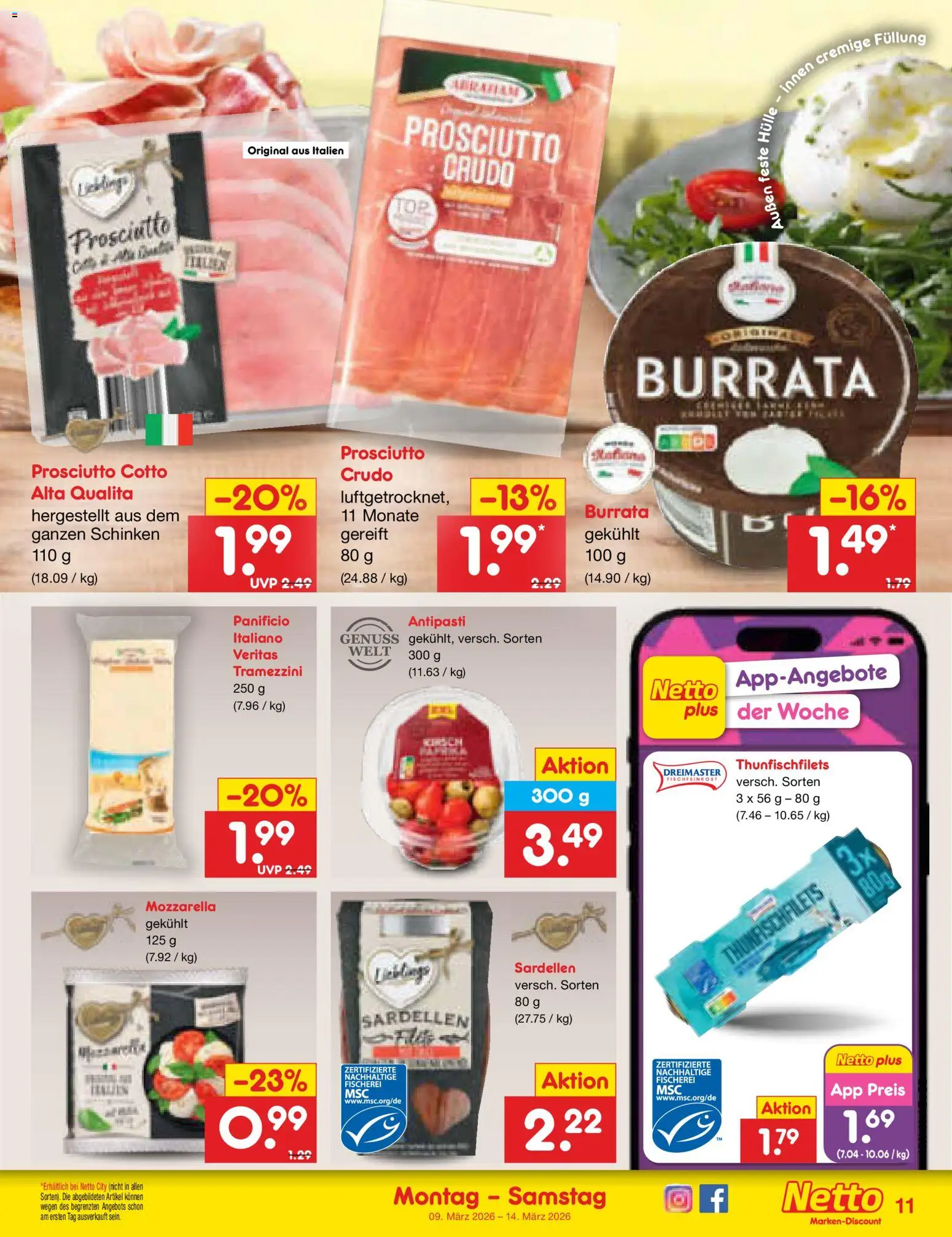 Netto Marken-Discount Prospekt 	 – gültig ab 09.03.2026 | Seite: 11 | Produkte: Hülle, Mozzarella, Burrata, Schinken