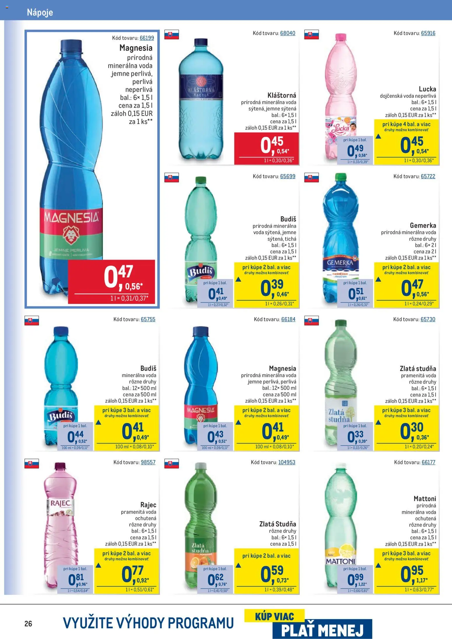 Nové Metro akcie – leták je platný od 11.02.2026 | Strana: 26 | Produkty: Lucka, Mattoni, Minerálna voda, Gemerka