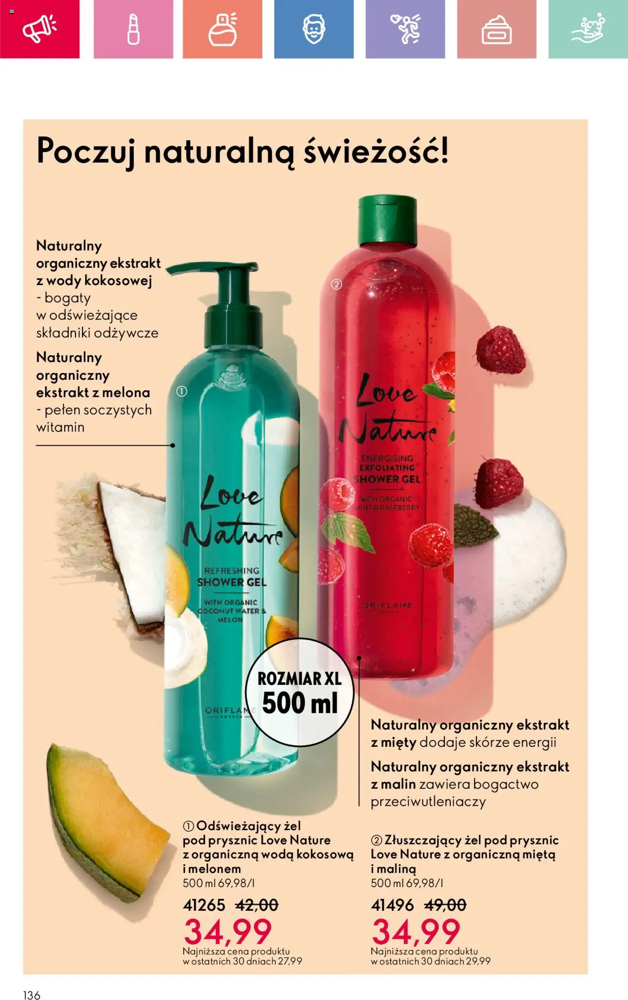 Oriflame Katalog 11 2025 od 27.07.2025 | Strona: 136 | Produkty: Melon, Malina, Prysznic, Żel pod prysznic