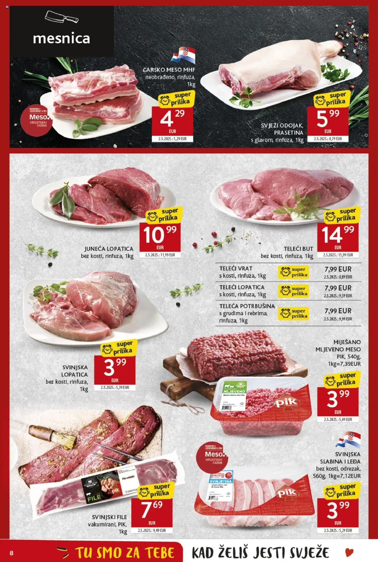 Konzum katalog | vrijedi od 28.05.2025 | Stranica: 8 | Proizvodi: Meso, Svinjetina, Mljeveno meso, Lopatica