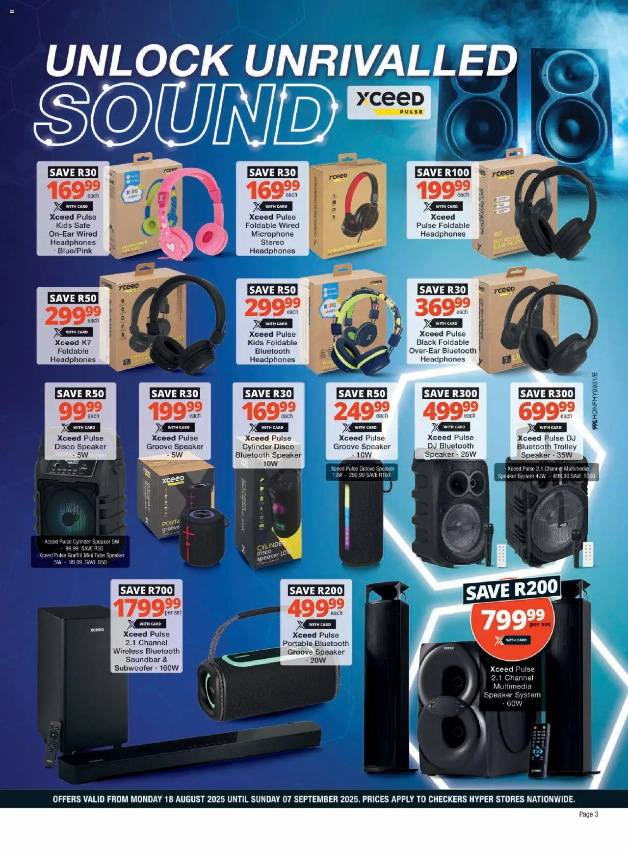 Checkers - Hyper Tech X August Promotion │ valid from 18.08.2025 | Page: 3 | Products: Headphones, Microphone, Speaker, Subwoofer