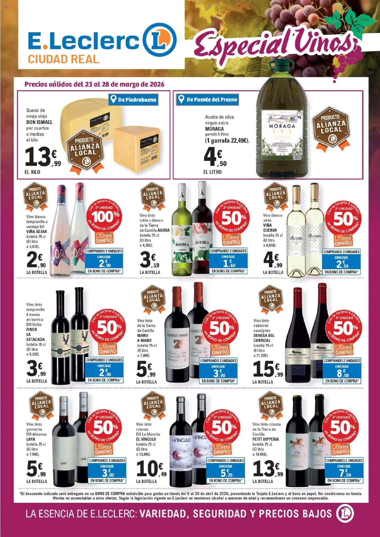E.Leclerc Especial Vinos │ válido desde el 23.03.2026 | Página: 1 | Productos: Queso de oveja, Queso, Vino, Aceite de oliva