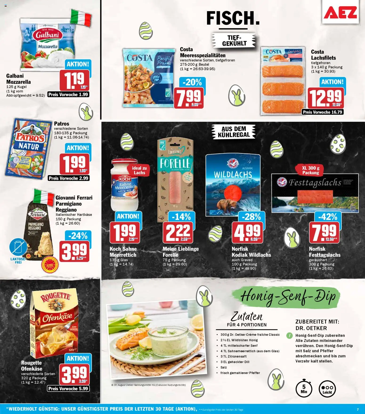 AEZ Prospekt 	 – gültig ab 30.03.2026 | Seite: 7 | Produkte: Mozzarella, Lachs, Salz, Dill