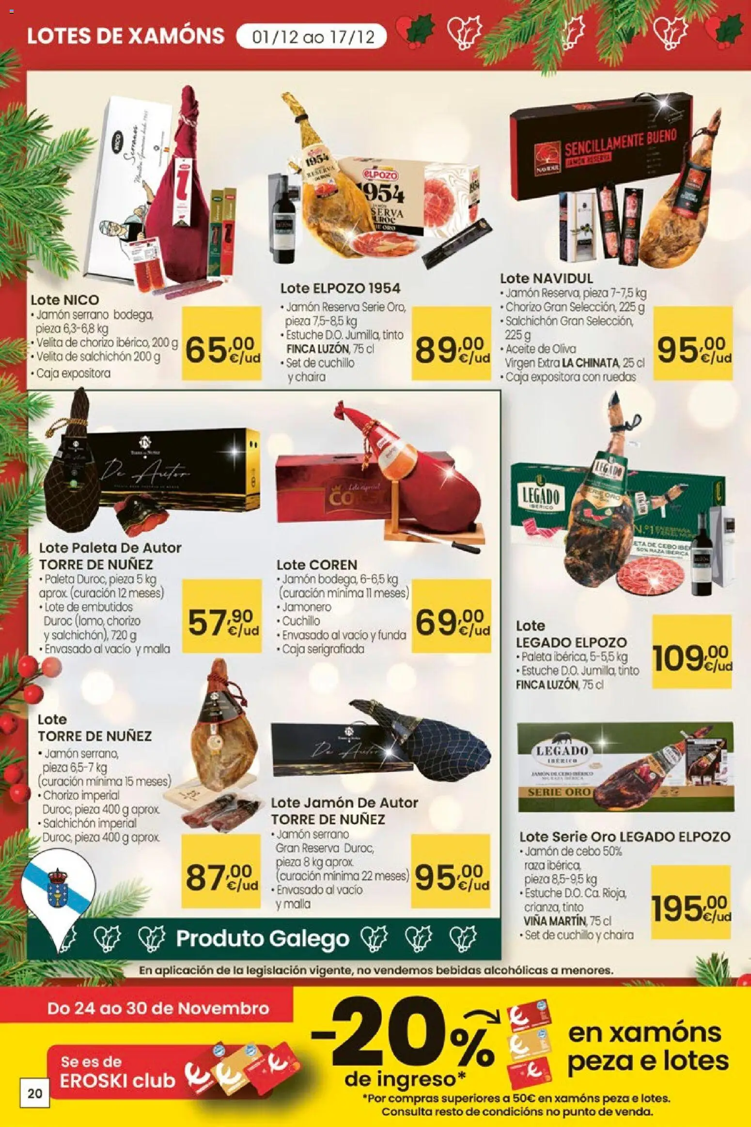 Eroski - Center │ válido desde el 27.11.2025 | Página: 20 | Productos: Jamón, Aceite de oliva, Νυχτικό, Funda