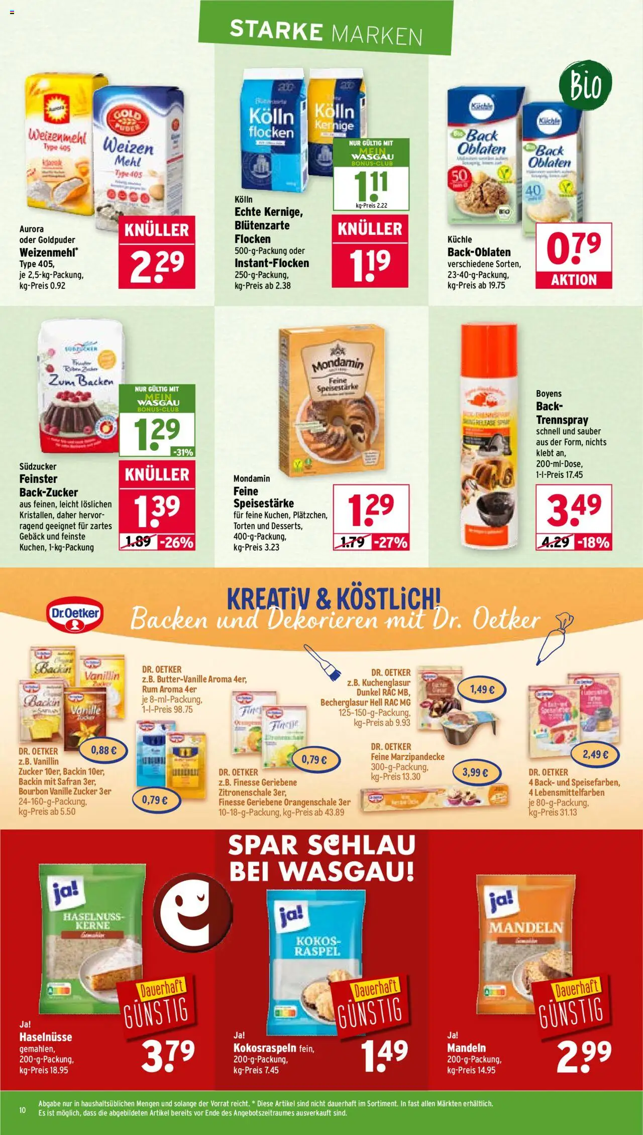 Wasgau Prospekt 	 – gültig ab 06.10.2025 | Seite: 10 | Produkte: Mehl, Puder, Mandeln, Bourbon