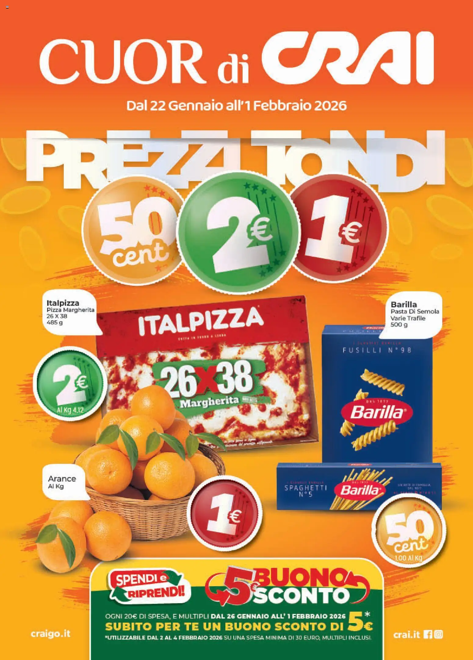 Volantino CRAI del 22.01.2026 | Pagina: 1 | Prodotti: Pizza, Arance, Tè, Fusilli