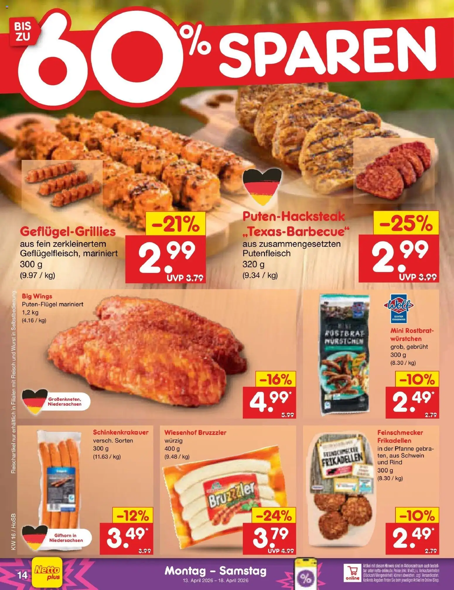 Netto Marken-Discount Prospekt Hannover	 – gültig ab 13.04.2026 | Seite: 16 | Produkte: Wurst, Fleisch