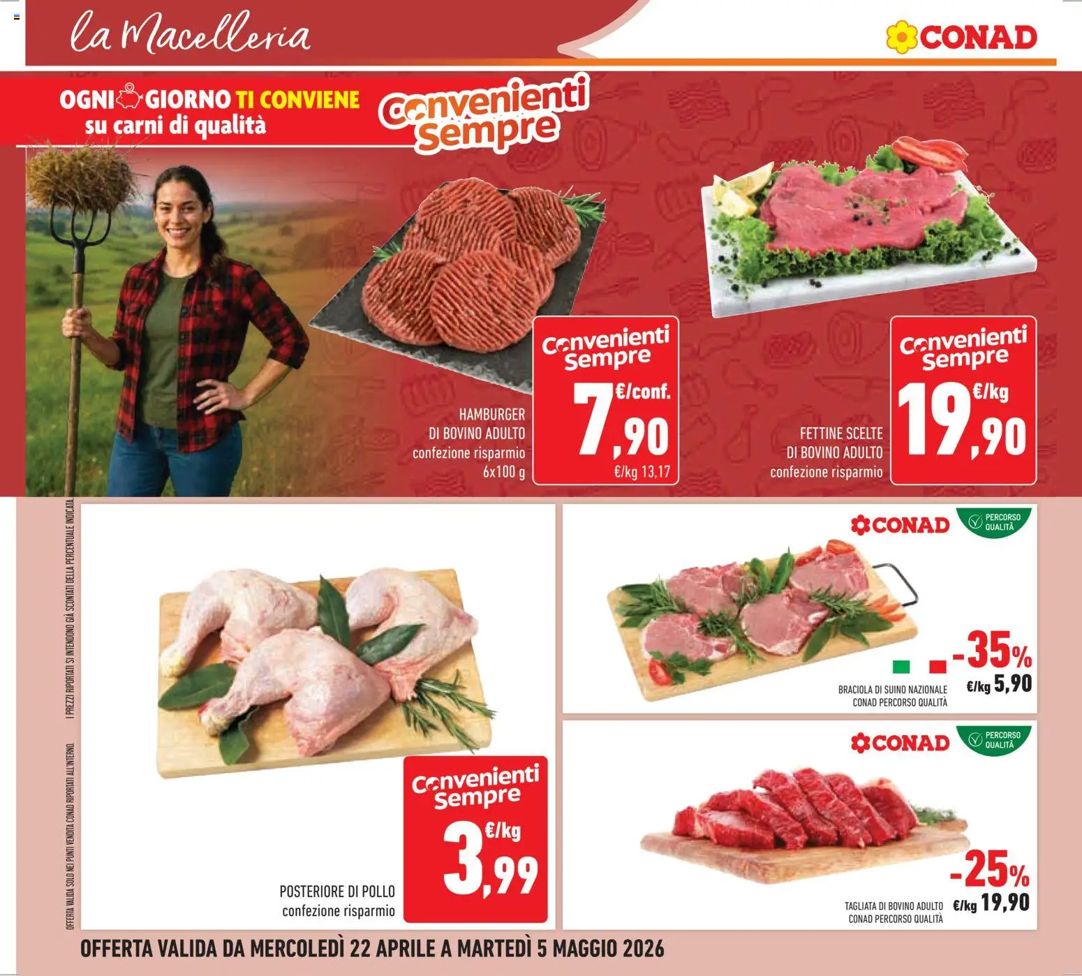 Volantino Conad del 22.04.2026 | Pagina: 16 | Prodotti: Bovino, Pollo, Suino, Hamburger