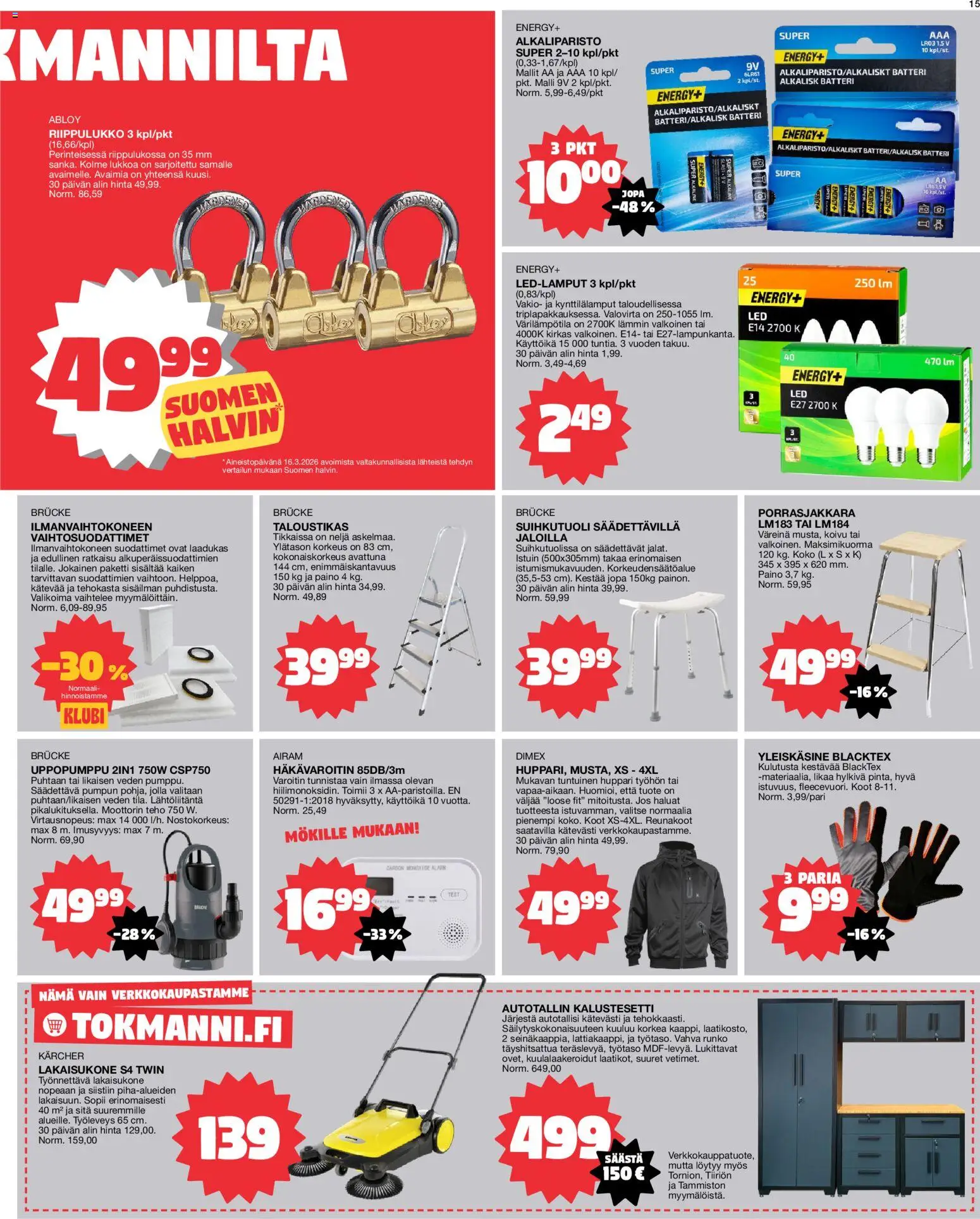 Tokmanni tarjoukset – voimassa 30.03.2026 alkaen | Sivu: 15 | Tuotteet: Riippulukko, Huppari