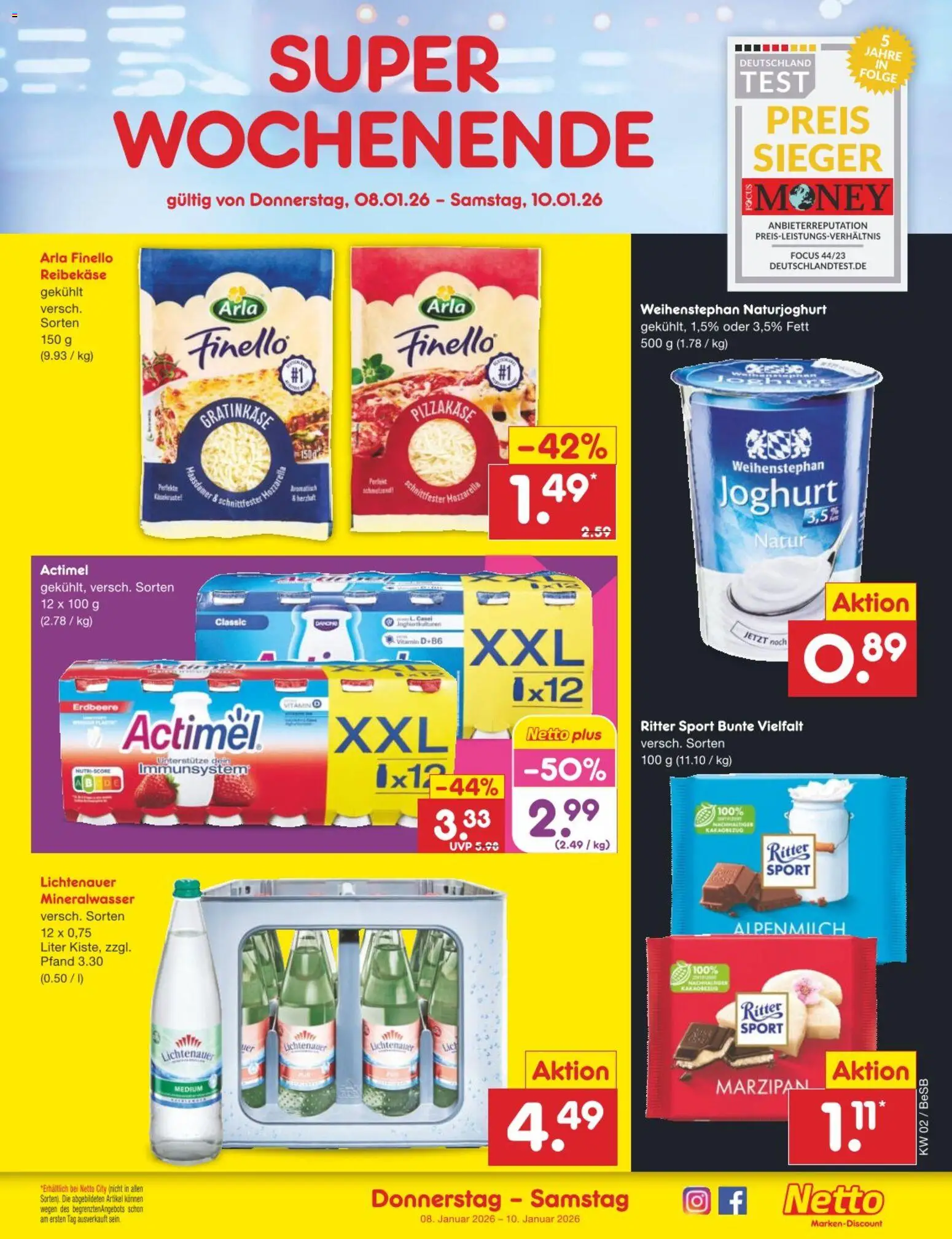 Netto Marken-Discount Prospekt 	 – gültig ab 05.01.2026 | Seite: 39 | Produkte: Actimel, Joghurt, Ritter sport, Reibekase