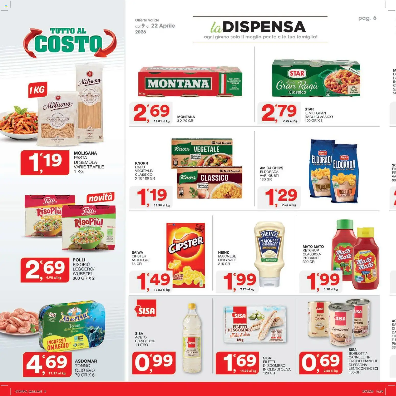Volantino SISA del 09.04.2026 | Pagina: 6 | Prodotti: Ketchup, Maionese, Ragú, Aceto