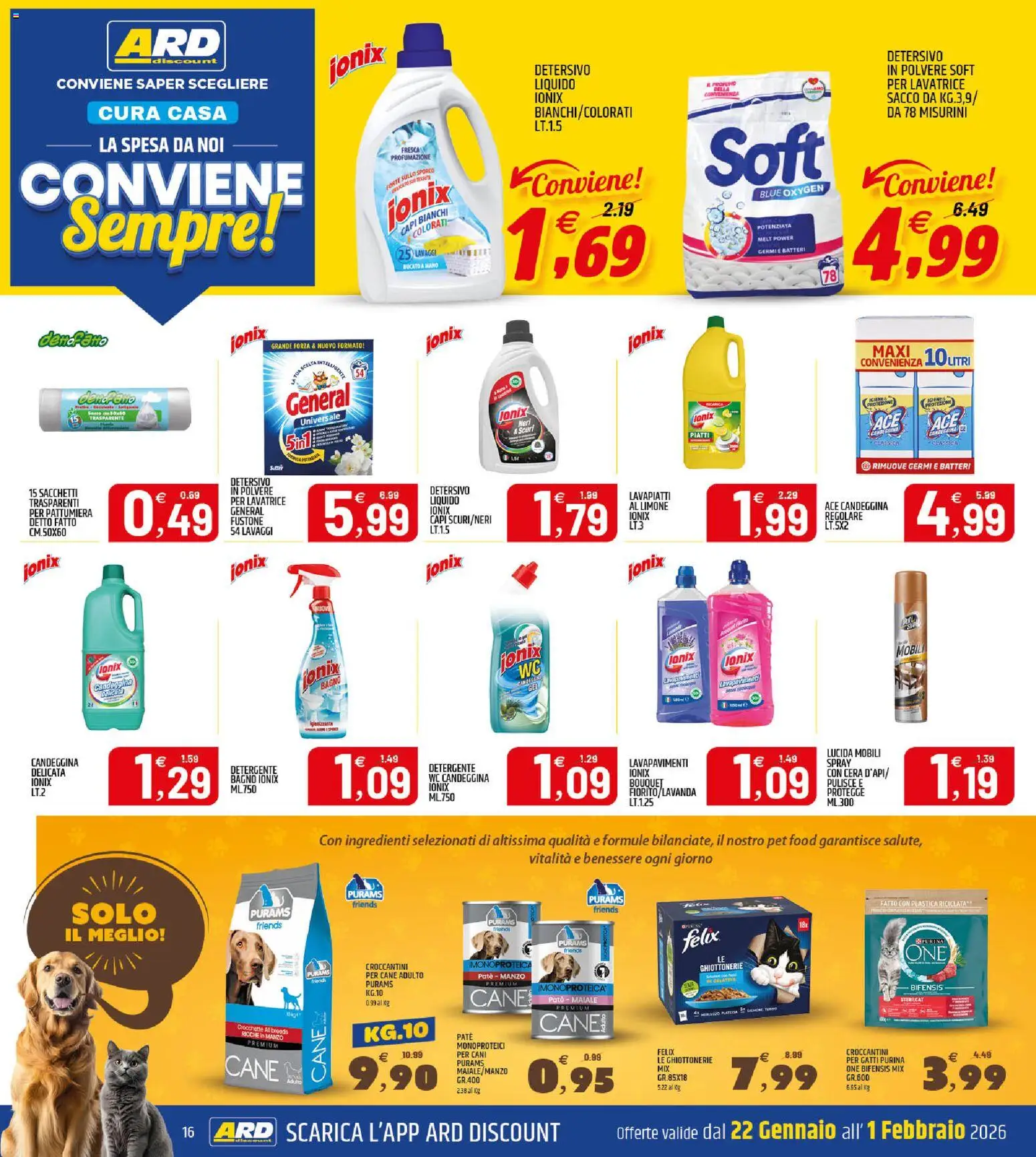 Volantino ARD Discount del 22.01.2026 | Pagina: 16 | Prodotti: Manzo, Merluzzo, Candeggina, Bagno