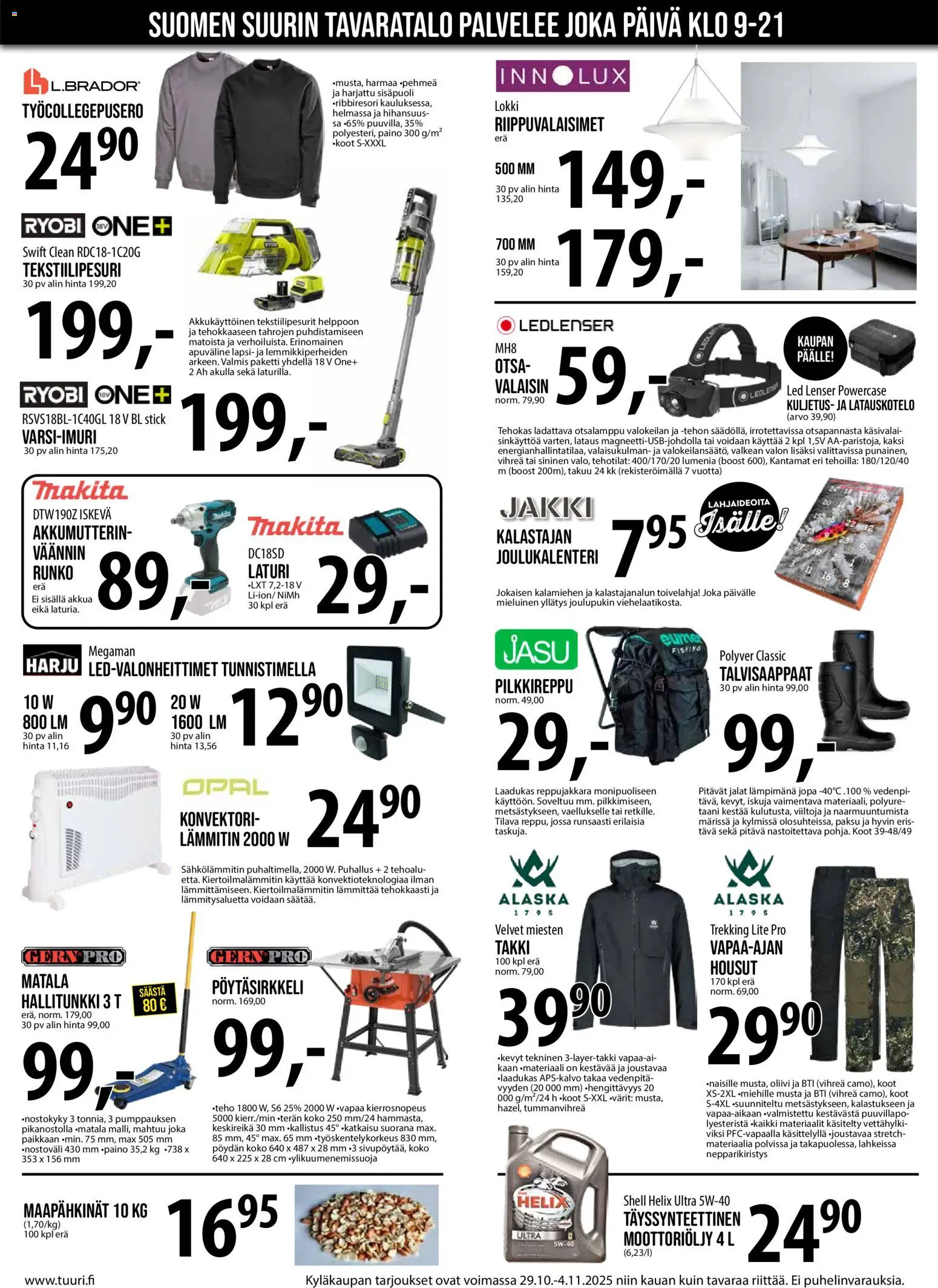 Tuuri tarjoukset – voimassa 29.10.2025 alkaen | Sivu: 6 | Tuotteet: Joulukalenteri, Moottoriöljy, Takki, Housut